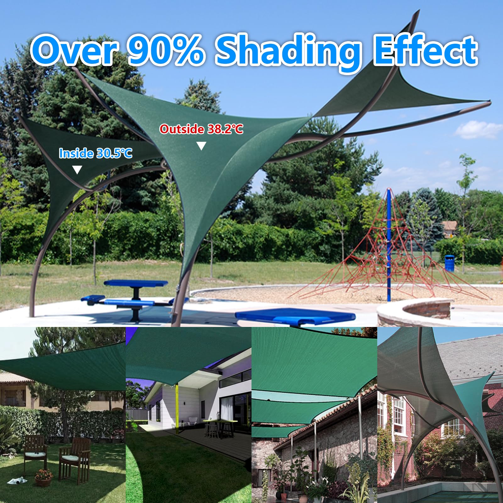 90% Blackish Green Shade Cloth - 3.3x6.5FT UV Resistant Garden Sun Shade Net with Reinforced Grommets | Durable Mesh Tarp for Greenhouse, Plants, Chicken Coop, Pergola & Canopy | Perfect for Outdoor Shade, Gardening & Patio Protection