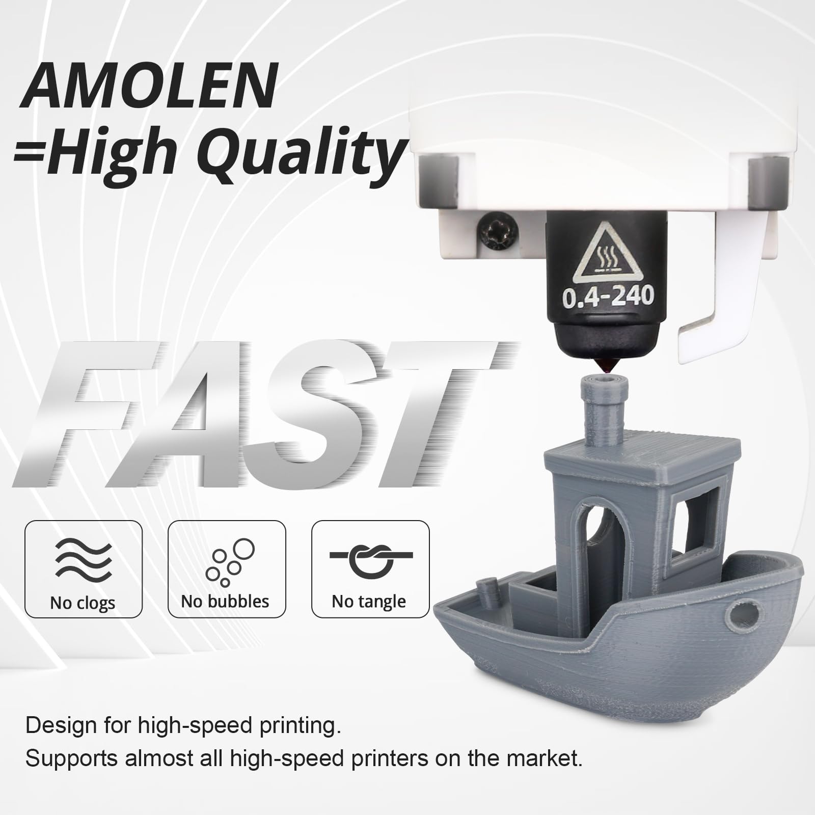 AMOLEN 1.75mm PLA 3D Printer Filament - High Speed Dark Grey 1KG/2.2lb, ±0.02mm Precision, Smooth Tangle-Free for FDM Printers (500mm/s) - Perfect for Rapid Prototyping, DIY Crafts & Educational Projects