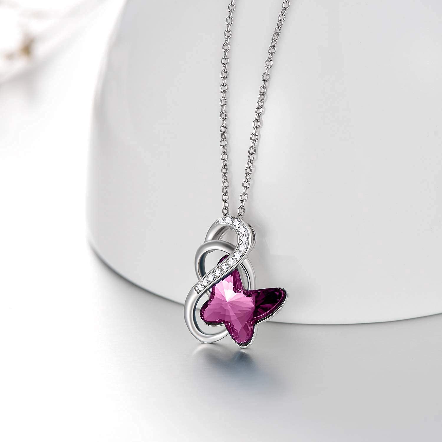 AOBOCO Sterling Silver Infinity Butterfly Necklace, Earrings & Ring Set with Austrian Crystals | Elegant Butterfly Jewelry for Women | Perfect Anniversary, Birthday Gift for Butterfly Lovers | Ideal for Date Nights, Weddings & Special Occasions