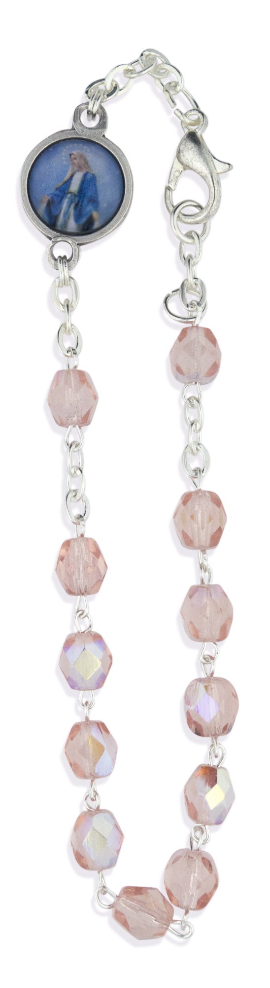 Vatican Imports Crystal One Decade Rosary Bracelet - Rose Quartz Beads, Religious Jewelry for Prayer & Meditation - Perfect for Catholic Devotion, Gift Giving & Spiritual Protection