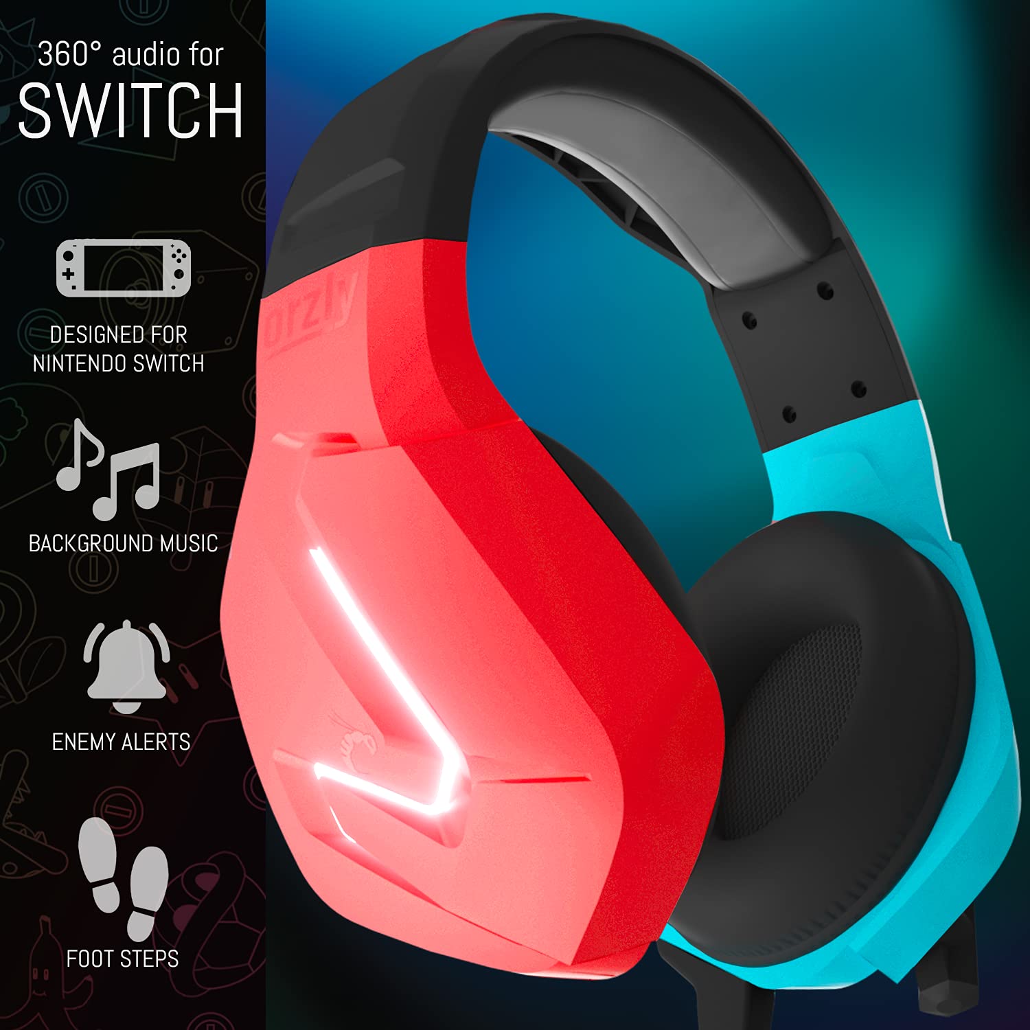 Orzly Hornet RXH-20 Tanami Edition Gaming Headset with Microphone - LED Light, Remote Control, Compatible with Nintendo Switch OLED & Lite (Joycon Color Match) - Perfect for Online Gaming, Streaming & Chatting