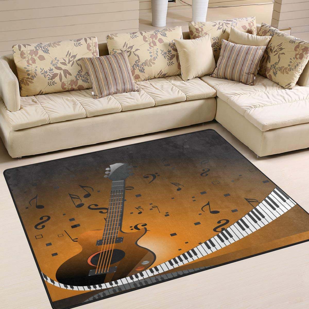 ALAZA Guitar Piano Key Music Notes Area Rug - 5'3