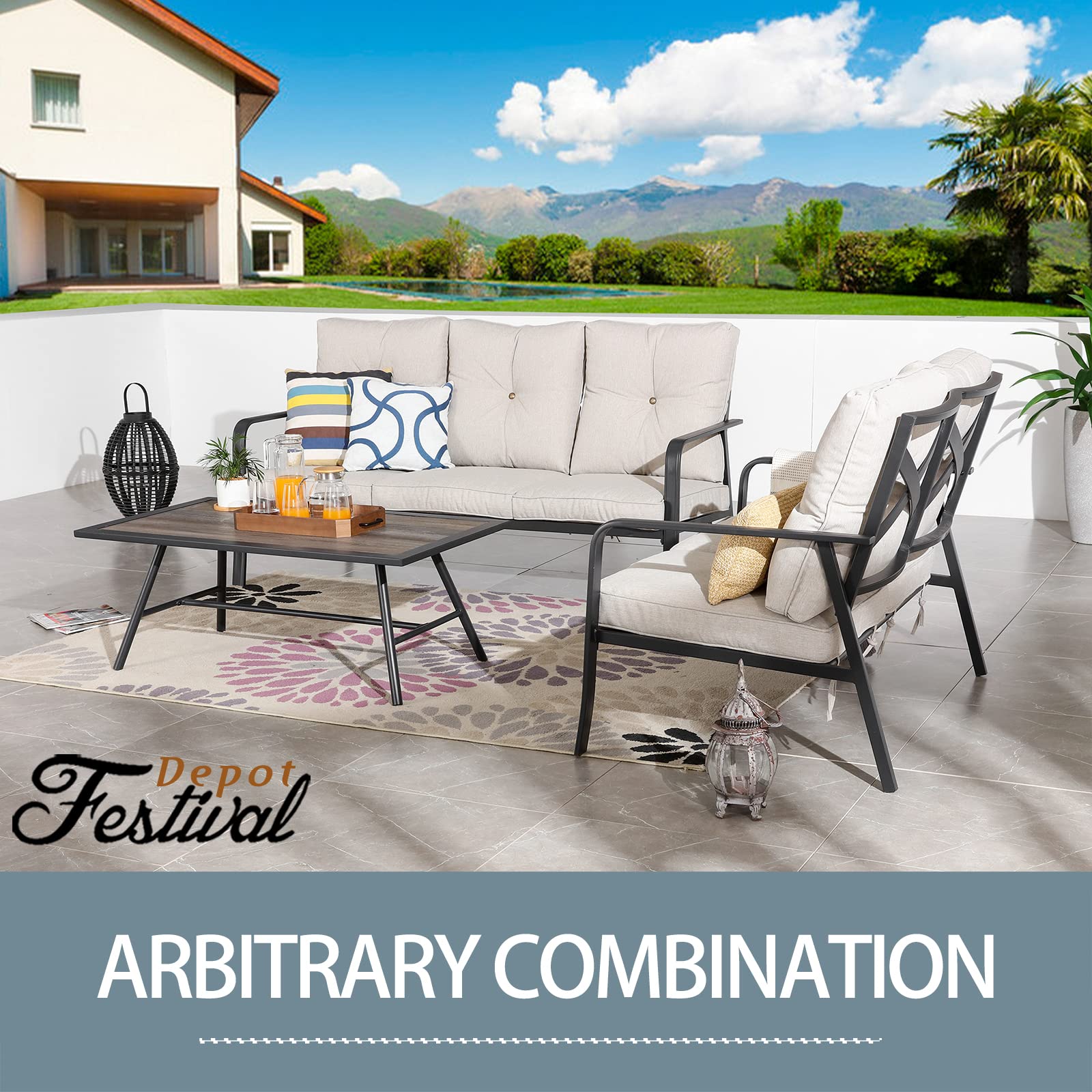 All-Weather 2-Seater Outdoor Loveseat with Metal Frame & Detachable Cushions - Patio Sofa for Porch, Balcony, Deck & Poolside - Beige - Perfect for Relaxing, Entertaining & Enjoying Outdoor Spaces