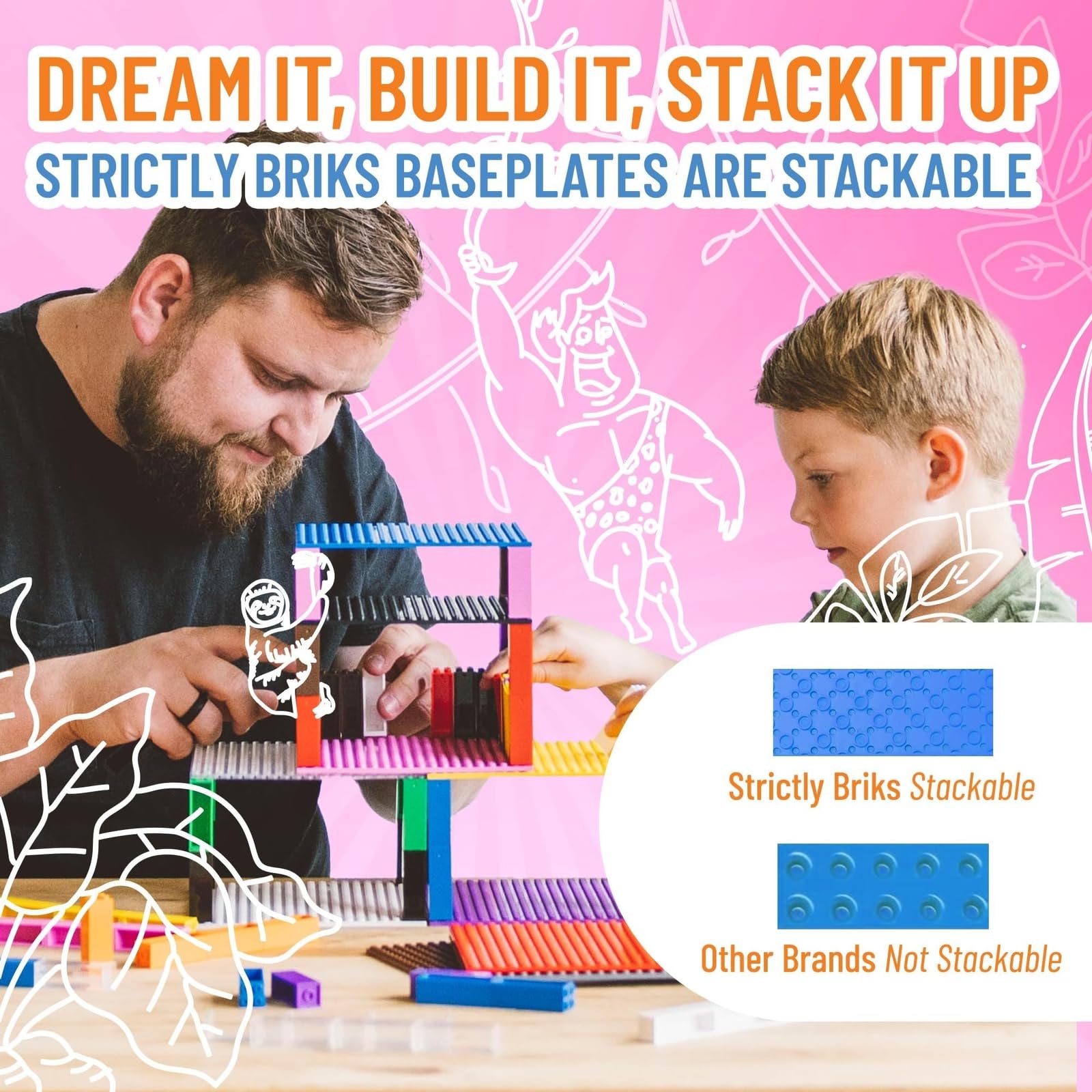 Strictly Briks Classic Building Base Plates - Compatible with All Major Brands (Black, Blue, Gray, Green, Sand & White) - 6