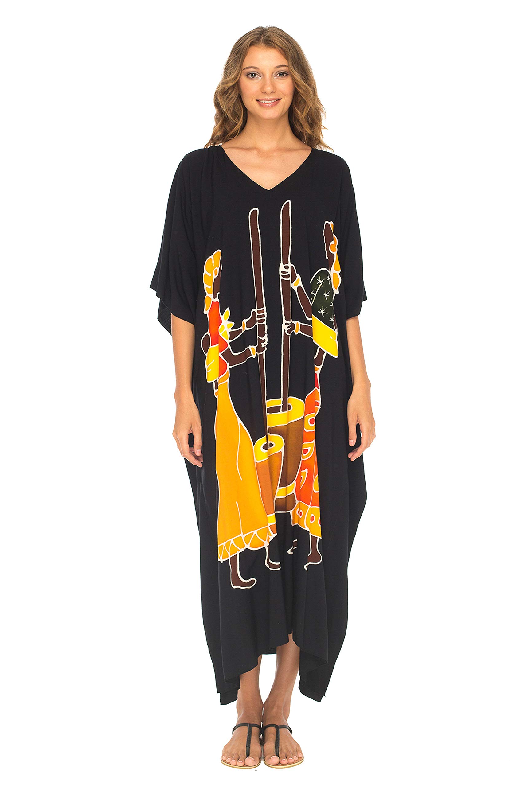 SHU-SHI Women's Plus Size Long Kaftan Dress - Flowy Beach Cover Up, Maxi Dress for Summer, Vacation, Pool Party & Casual Wear | Boho Chic Loose Fit Tunic Dress