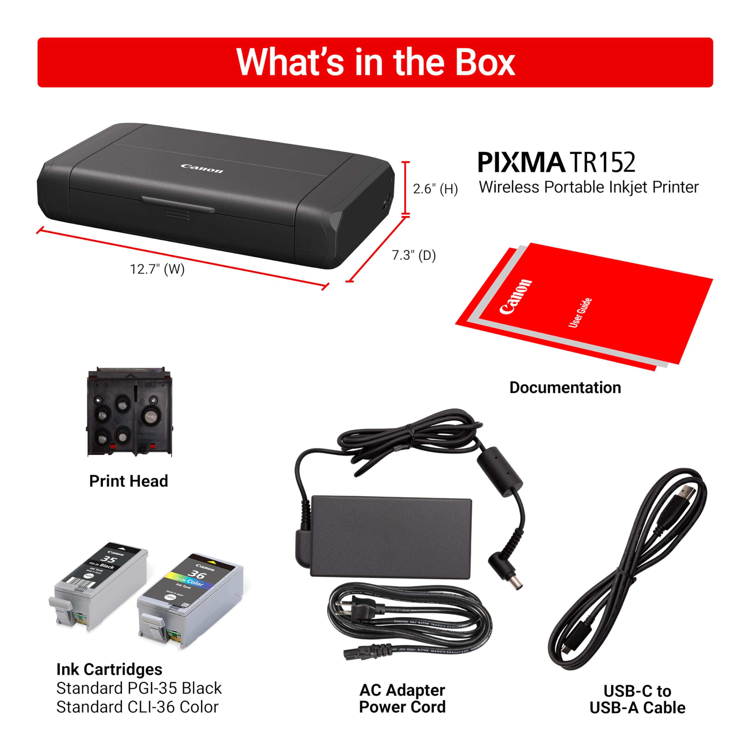 Canon PIXMA TR150 Wireless Portable Printer for Home & Office - Compact Mobile Printing for Travel, Business, and On-the-Go Professionals