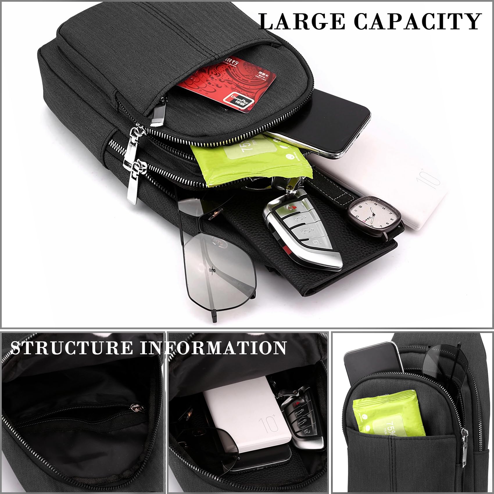 Waterproof Crossbody Sling Bag for Men & Women - Lightweight Chest Backpack for Travel, Hiking, Walking & Outdoor Activities | Durable & Comfortable (Black)