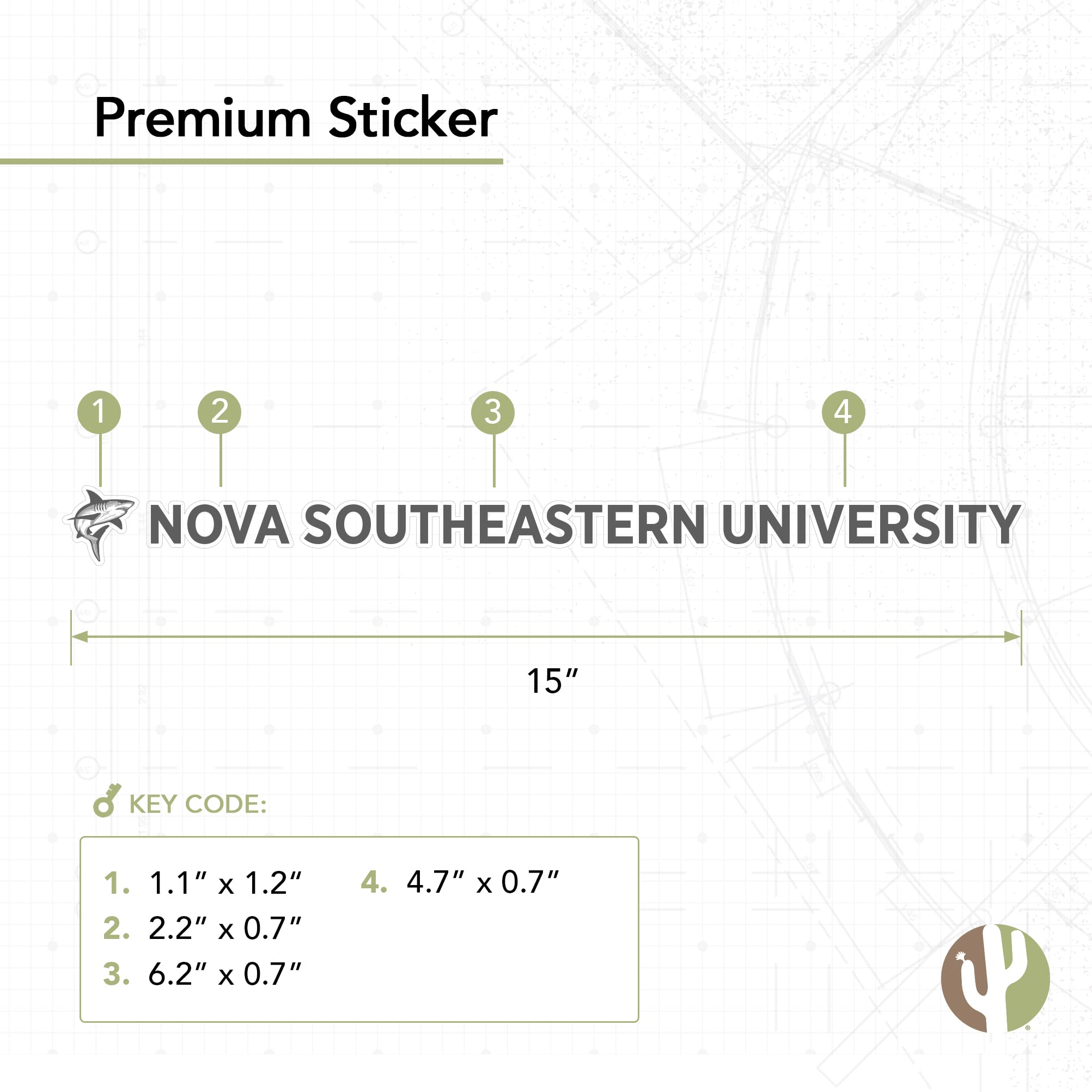 NSU Sharks Vinyl Decal Sticker - 15 Inch Waterproof Desert Cactus Design for Laptop, Water Bottle, Car & Scrapbook | Nova Southeastern University Logo | Perfect for School Spirit, College Pride & Fan Gifts