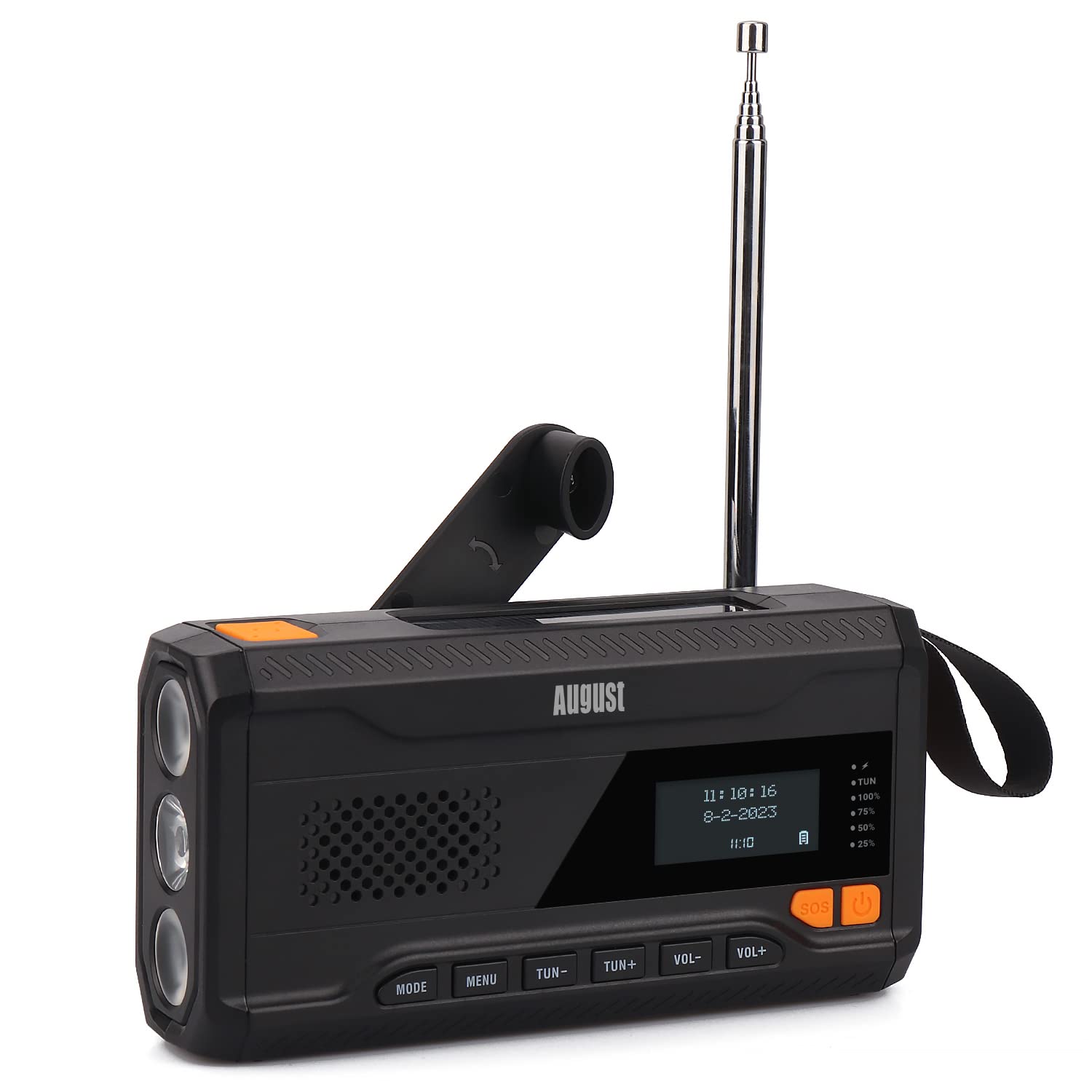 August MB290B Portable Emergency Hand Crank Radio with FM/DAB/Bluetooth, 4500mAh Power Bank, USB Phone Charger, Flashlight & SOS Light - Perfect for Camping, Hiking, Outdoor Adventures & Emergency Preparedness - Black