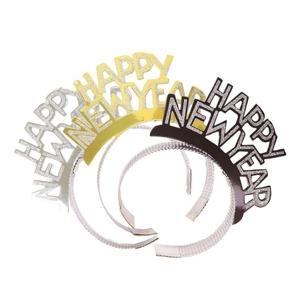 Amosfun Happy New Year Headband Tiara Set - 9PCS Aluminum Foil Hair Clasps for New Year's Eve Party Decorations & Celebrations | Perfect for NYE Countdown, Ball Drop Parties, and Holiday Festivities