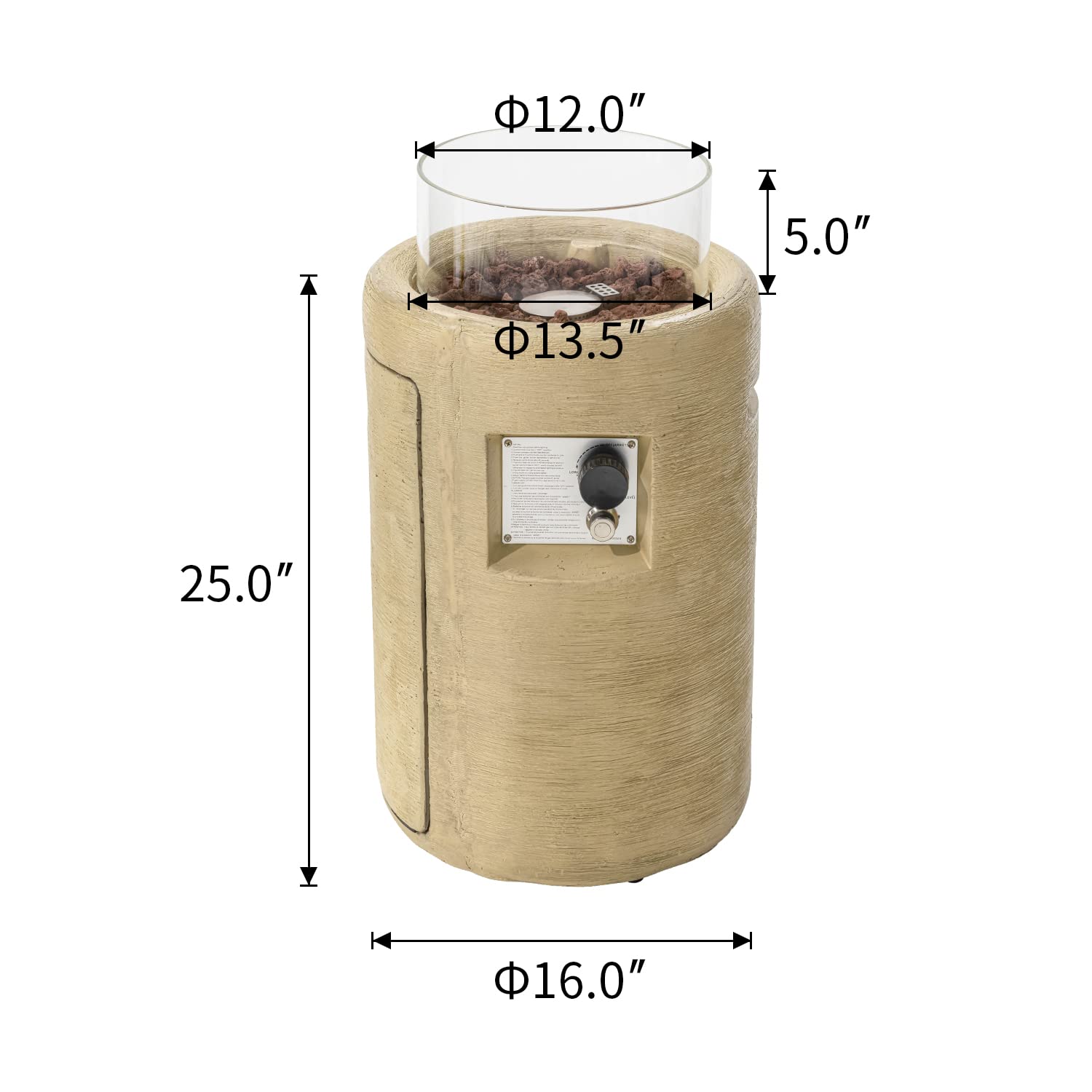 Outdoor Propane Fire Pit Table - 16-inch Round Graphite Base with Compact Ledgestone & Glass Wind Guard, 40,000 BTU - Includes Free Lava Rocks & Touch-up Pen - Fits Standard 20lb Tank - Perfect for Patio, Backyard, and Camping (Marzipan Color)
