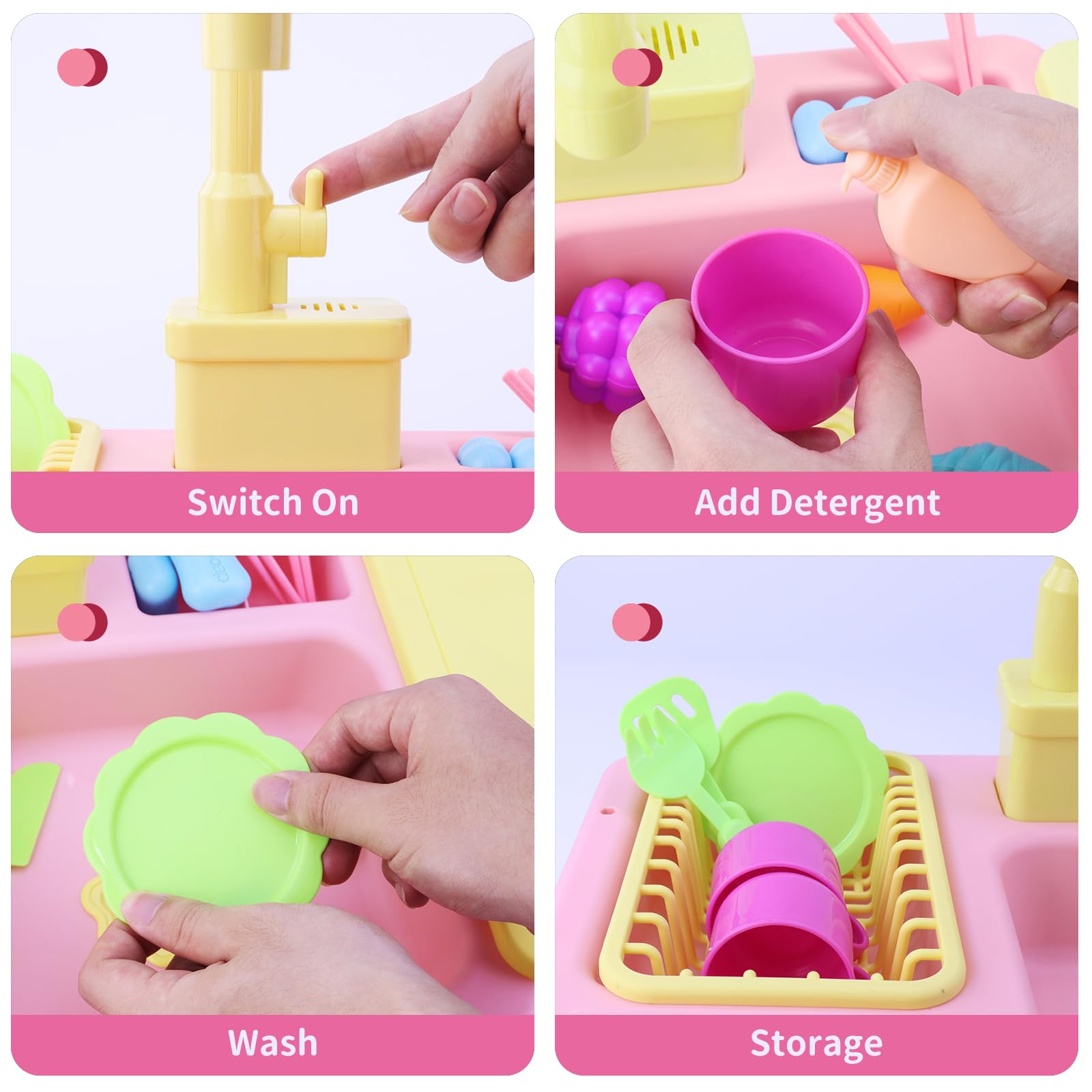 Kids Pretend Play Sink Toy with Running Water & Electric Dishwasher - Real Water Cycle Kitchen Sink for Toddlers, Role Play House Toy for Boys & Girls - Perfect for Imaginative Play, Preschool Learning & Indoor Activities