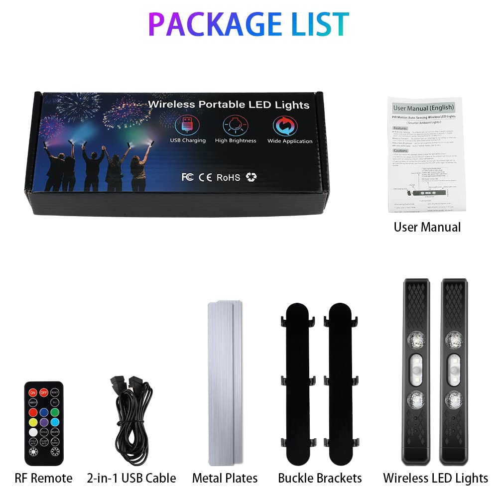 1797 Wireless LED Interior Car Lights Kit - RGB Ambient Atmosphere Neon Accent with Auto Sensor, USB & 12V Power, Magnetic Strip, Music Sync (2PCS) - Perfect for Car Roof, Ceiling, Footwell & Hood Decoration