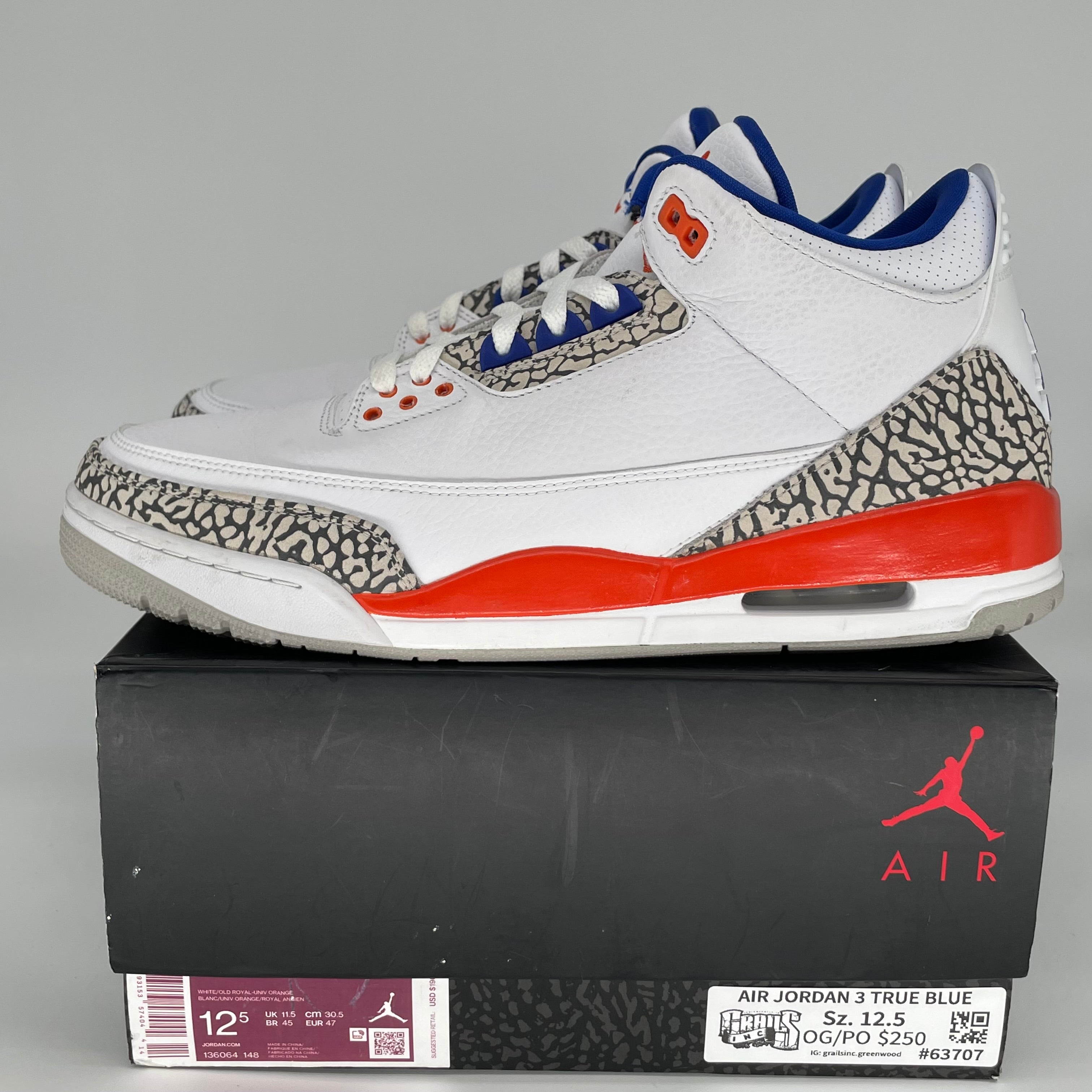 AIR JORDAN 3 KNICKS Retro Basketball Shoes Men's Size 12.5 - Style 136064-148 | Authentic Sneakers for Streetwear, Sports & Casual Outfits