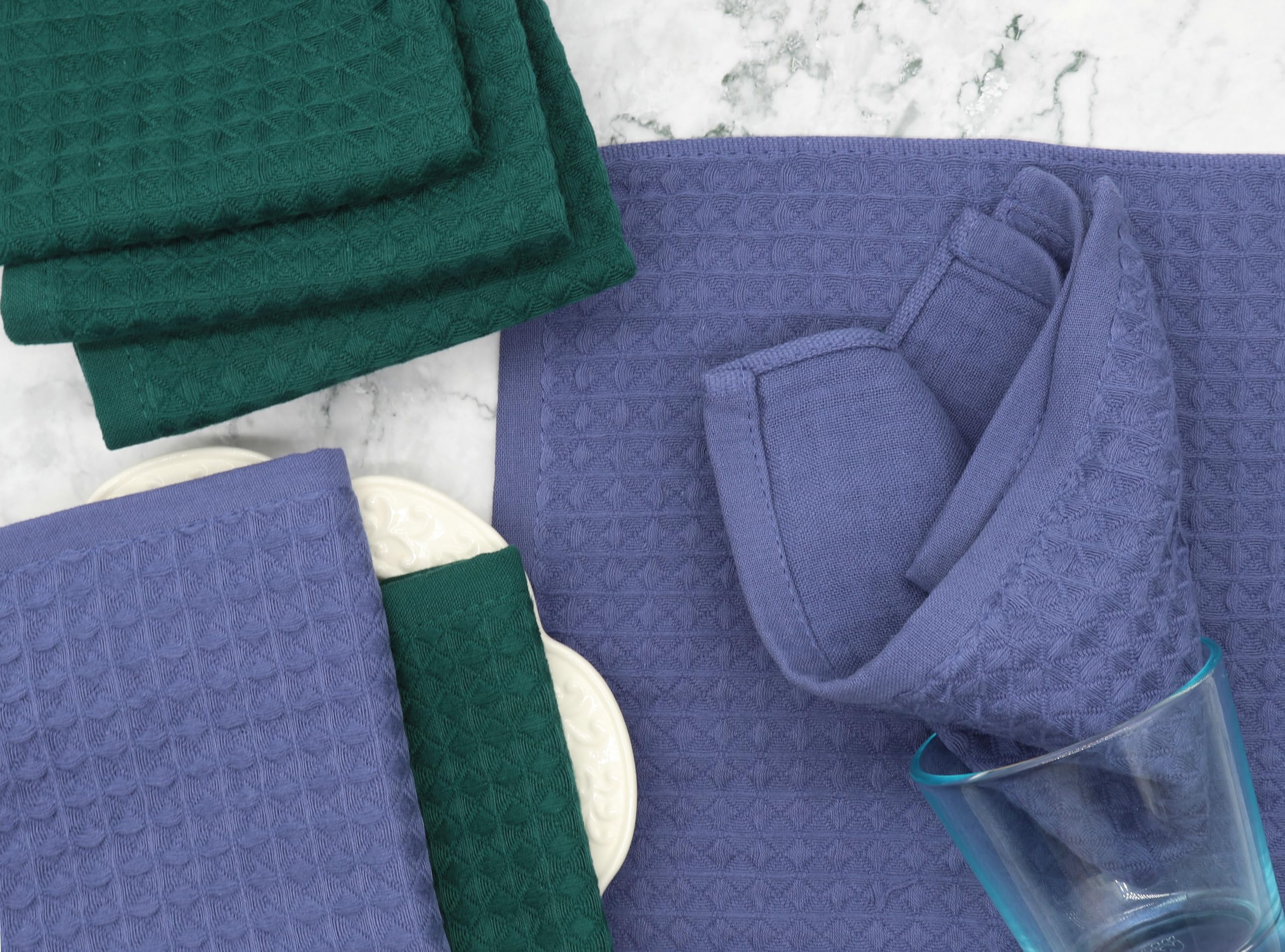 Double Deck Cotton Dish Cloths Set of 8 - Super Absorbent & Soft 12x12 Inch Kitchen Towels for Washing Dishes, Cleaning & Drying - Perfect for Daily Kitchen Use, Dishwashing & Countertop Cleaning (Blue)