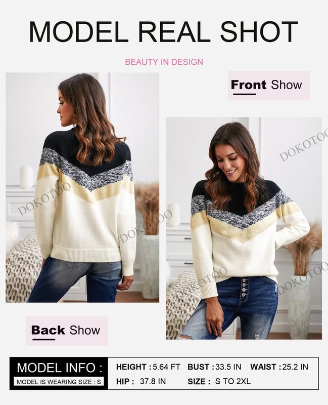 Dokotoo Women's Color Block Sweater - Long Sleeve Crewneck Pullover Knit Jumper Top for Fall & Winter | Casual Office Wear & Weekend Outfits