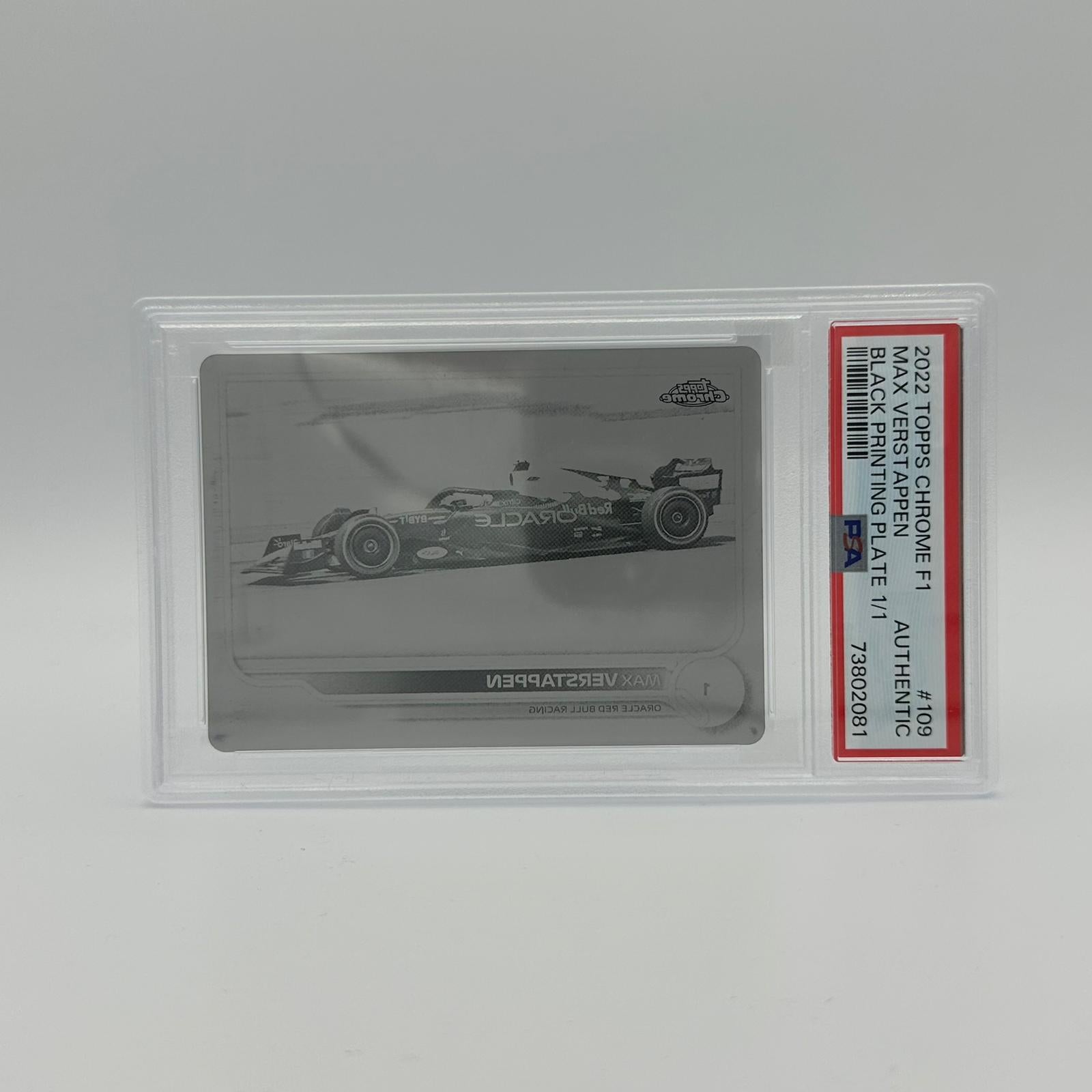 PSA Authentic 1/1 Max Verstappen #109 Black Printing Plate - Rare Collectible for F1 Fans & Sports Memorabilia Enthusiasts - Perfect for Display, Investment & Racing Decor
