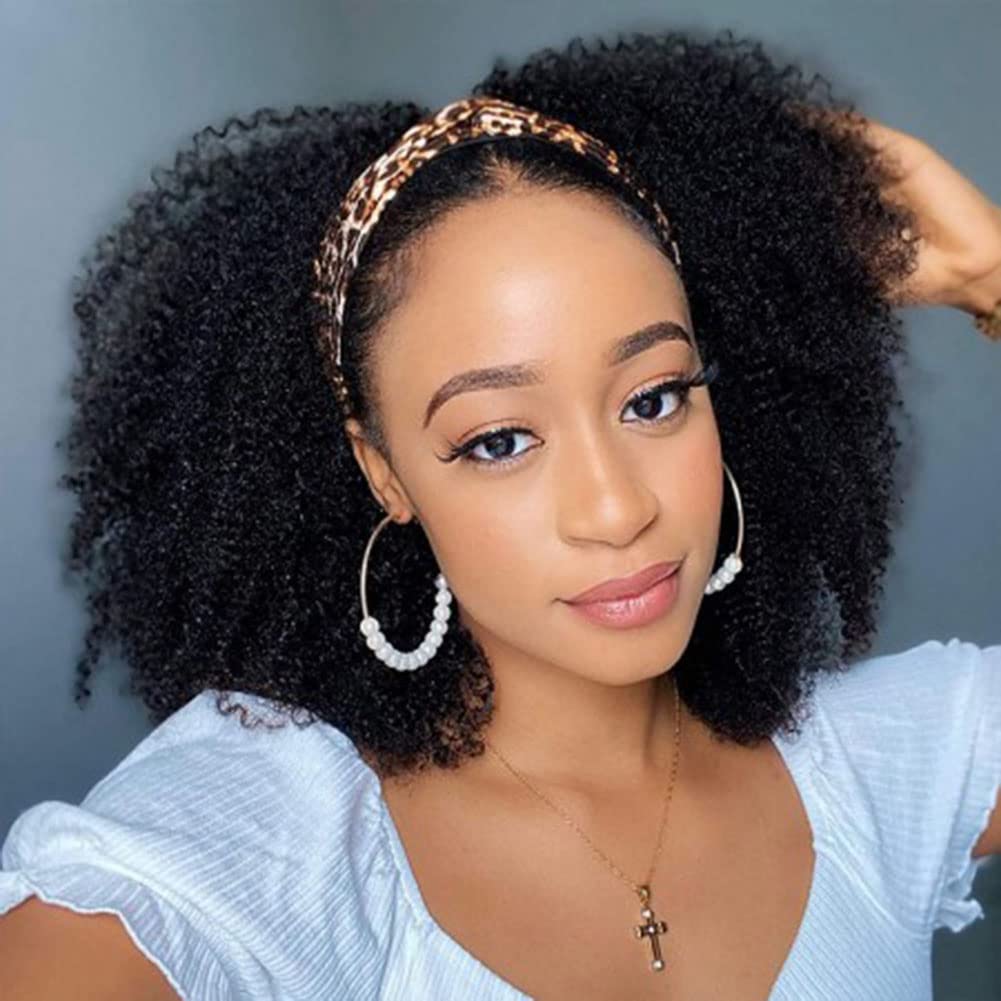 **ISEE 180% Density Afro Kinky Curly Headband Wig - 10A Glueless Human Hair Wigs for Black Women (18 Inch) - Natural Curls for Daily Wear, Parties & Special Events**