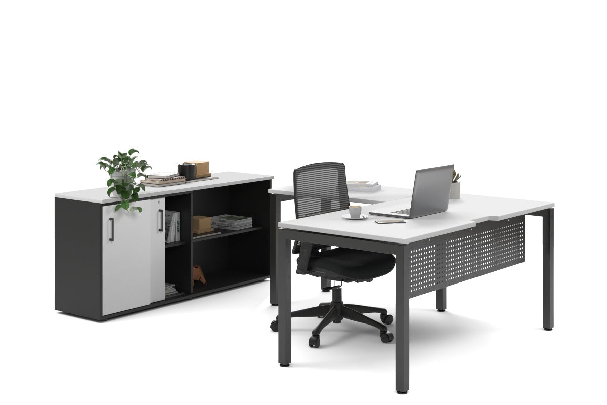 Premium L-Shaped Executive Desk with Quadro Square Legs - Black Finish [1800L x 1800W] with Cable Management Scallop - Perfect for Home Office & Corporate Workspaces