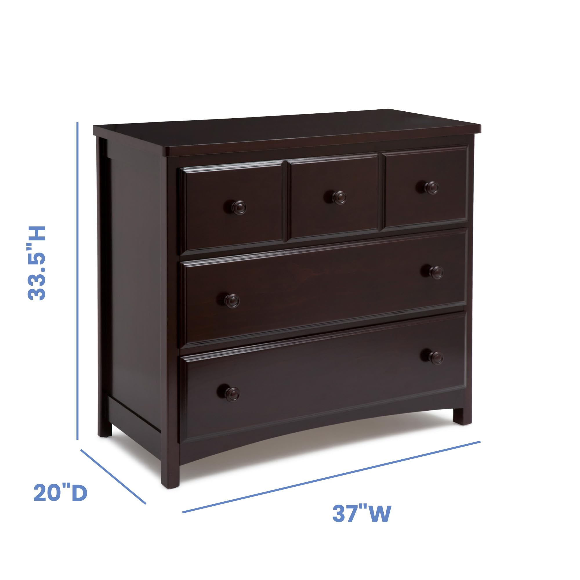 Delta Children 3-Drawer Dresser with Interlocking Drawers, Dark Chocolate - Sturdy Nursery Storage for Baby Clothes & Essentials