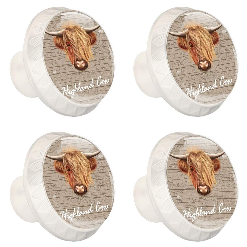 Highland Cow Cabinet Drawer Knobs - 4 Pack White Kitchen Cupboard Pulls (35mm) - Farmhouse Style Drawer Handles for Bathroom Vanity, Dresser & Furniture - Perfect for Rustic Home Decor & DIY Projects
