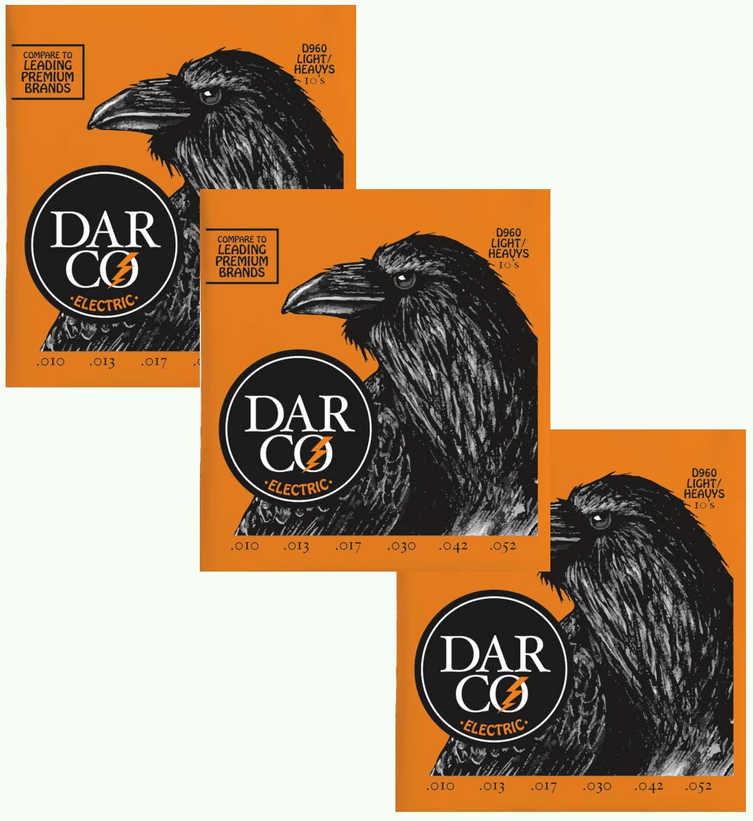 Darco Martin Guitar Strings 3-Pack Electric Light/Heavy Gauge 10-52 D960 - Perfect for Rock, Blues & Studio Recording