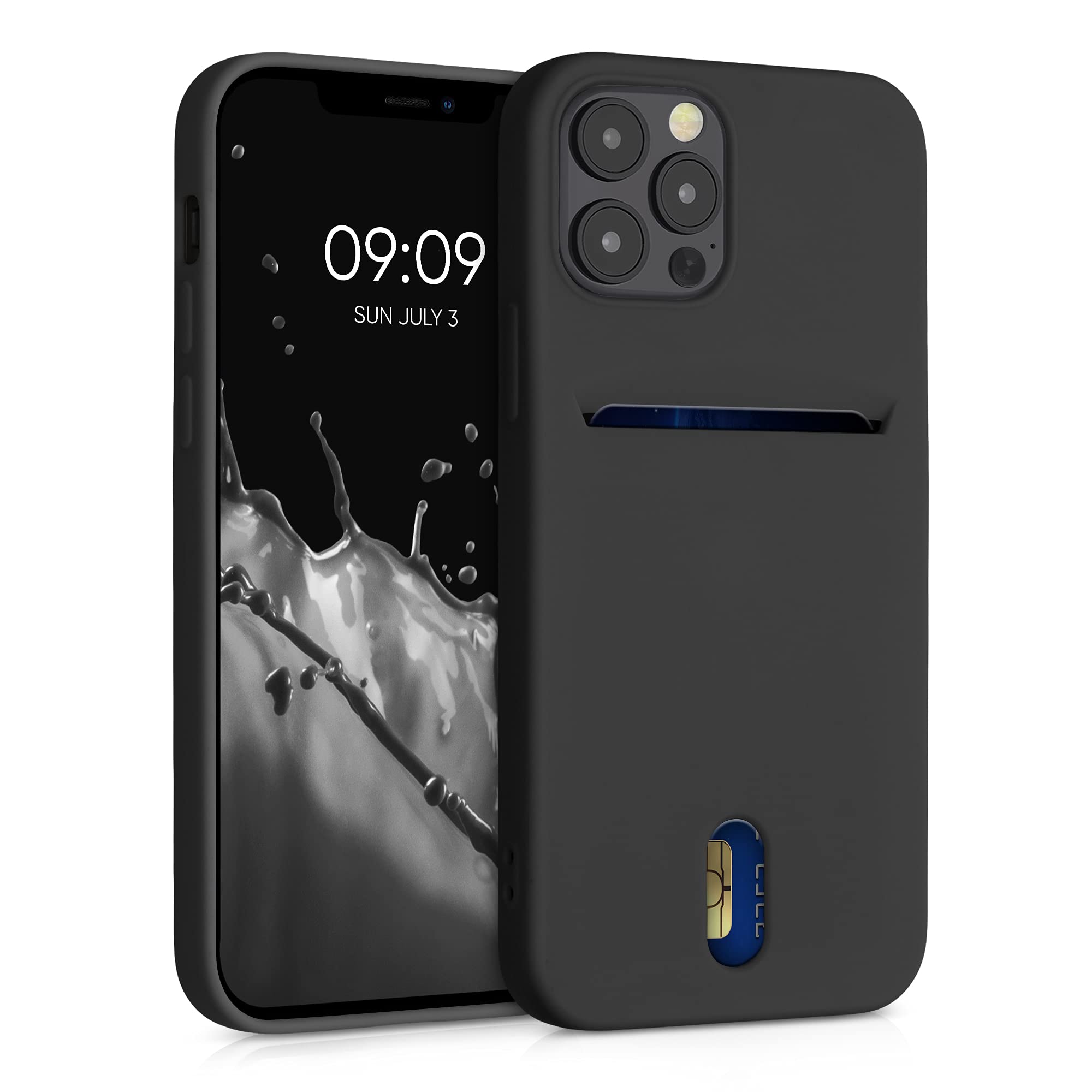 kwmobile Soft TPU Phone Case with Card Holder for Apple iPhone 12/12 Pro - Slim Protective Cover with Silicone Finish (Black) - Perfect for Everyday Use, Travel & Hands-Free Convenience