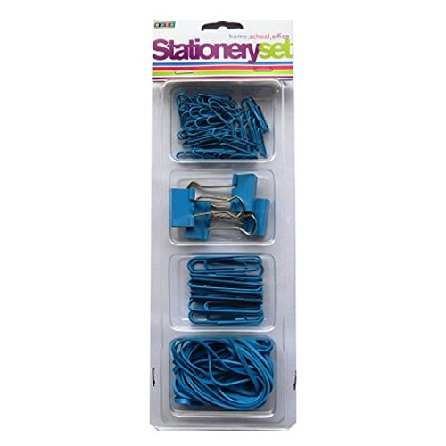 Teal Office Stationery Set - Paper Clips, Bulldog Clips & Rubber Bands for Organizing Documents