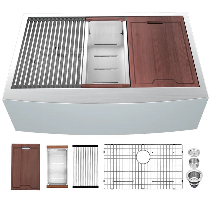 Lordear Stainless Steel Single Bowl Apron Front Farmhouse Kitchen Sink - Heavy Duty Workstation Sink for Modern Farmhouse & Rustic Style Kitchens | Perfect for Food Prep, Washing Dishes & Large Cookware