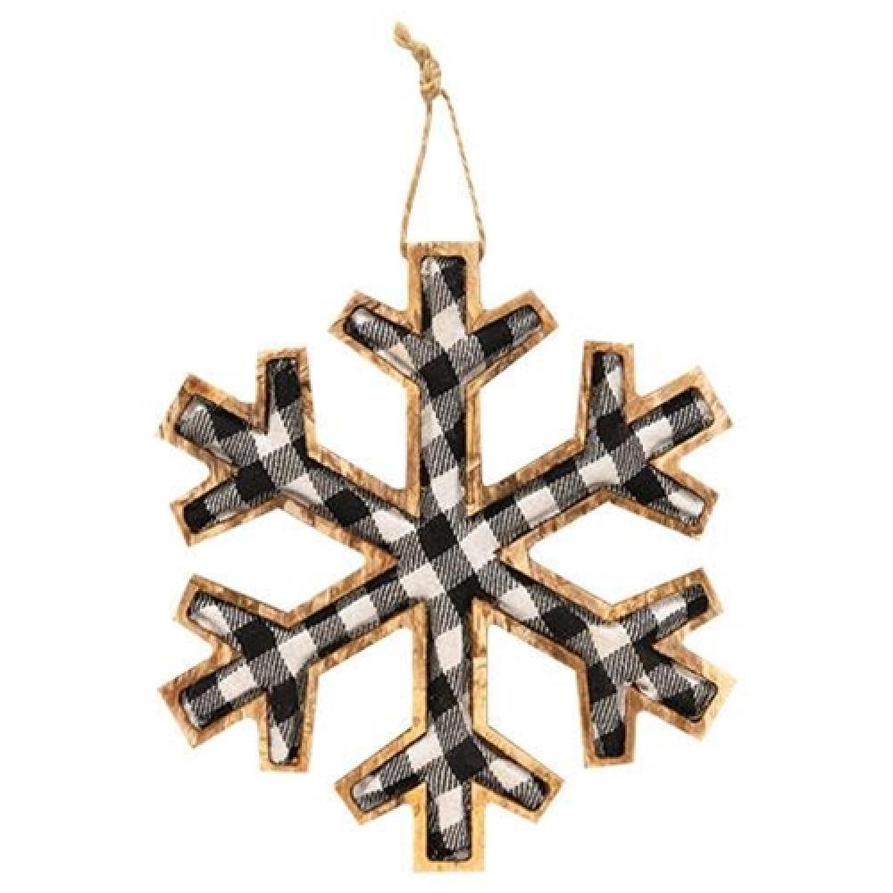 Black and White Plaid Snowflake Christmas Ornament - Large Holiday Decoration for Tree, Home, and Festive Decor