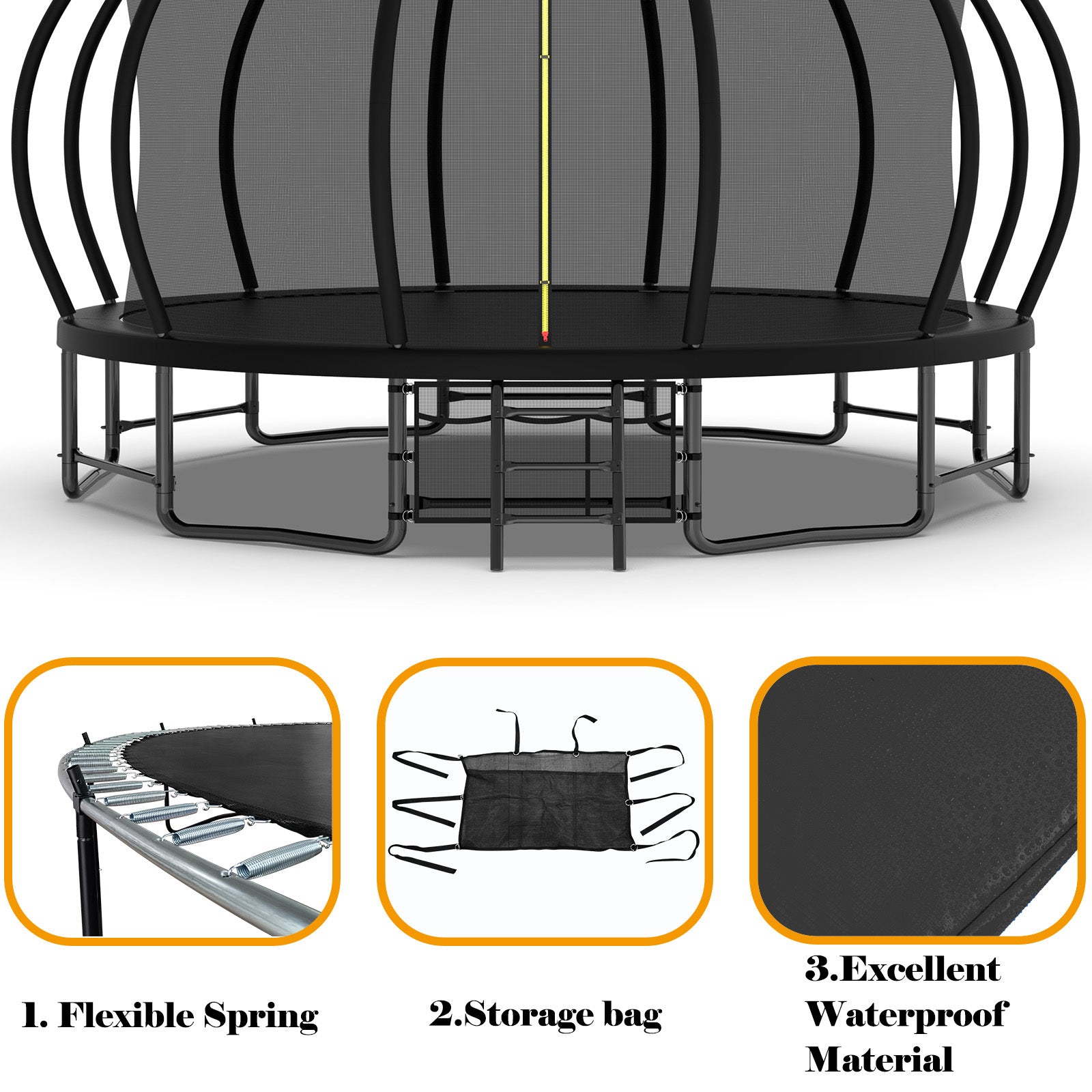 16FT Heavy Duty Outdoor Trampoline for Kids & Adults - ASTM Approved Anti-Rust Pumpkin Trampoline with Curved Poles | Perfect for Backyard Fun, Exercise & Family Bonding