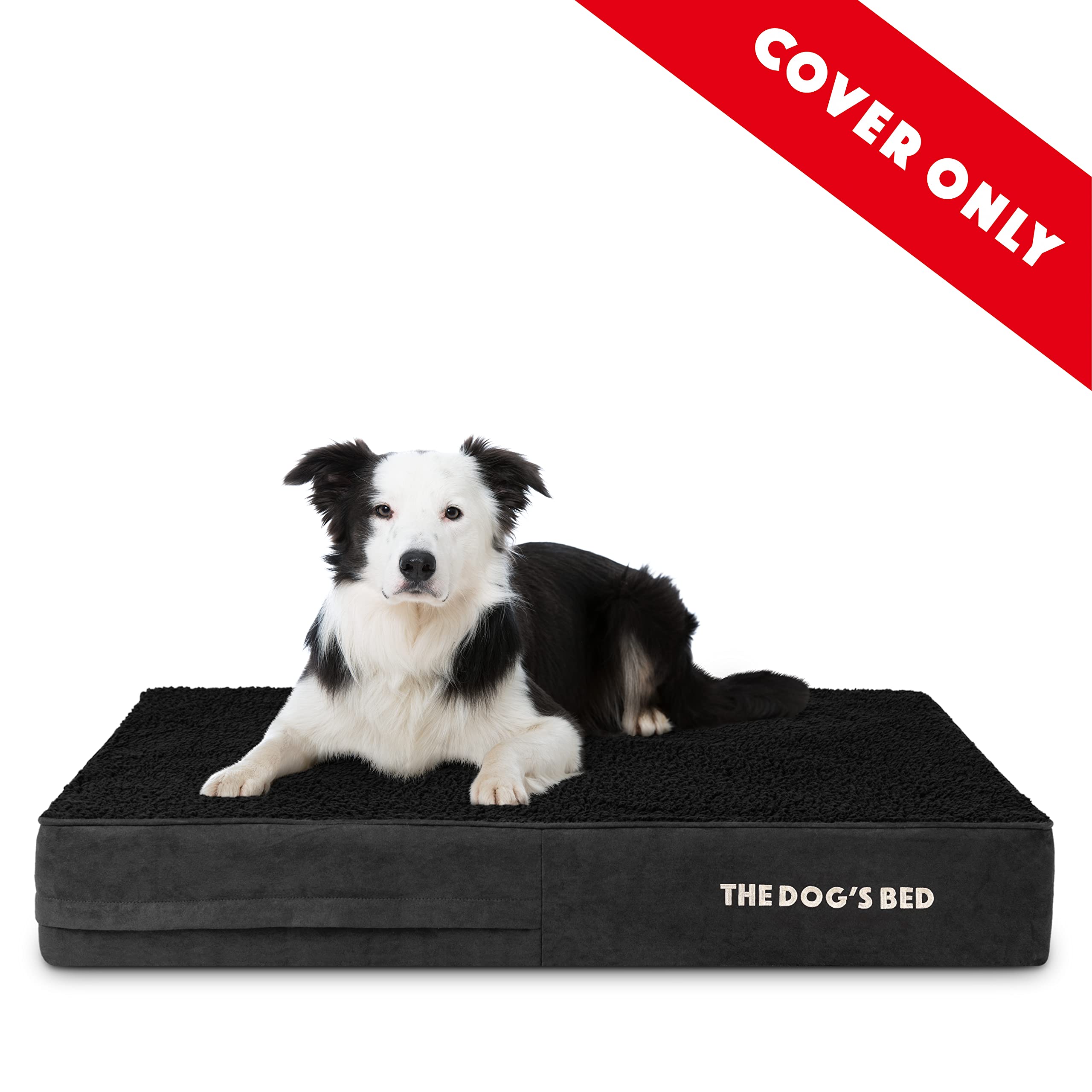 Washable Plush Dog Bed Replacement Cover Only - Large 40” x 25” x 6” - Black Soft Fabric - Compatible with The Dog's Bed (Outer Cover Only, No Bed or Waterproof Liner Included) - Perfect for Pet Owners Who Want to Refresh Their Dog's Bed Without Buying a New One