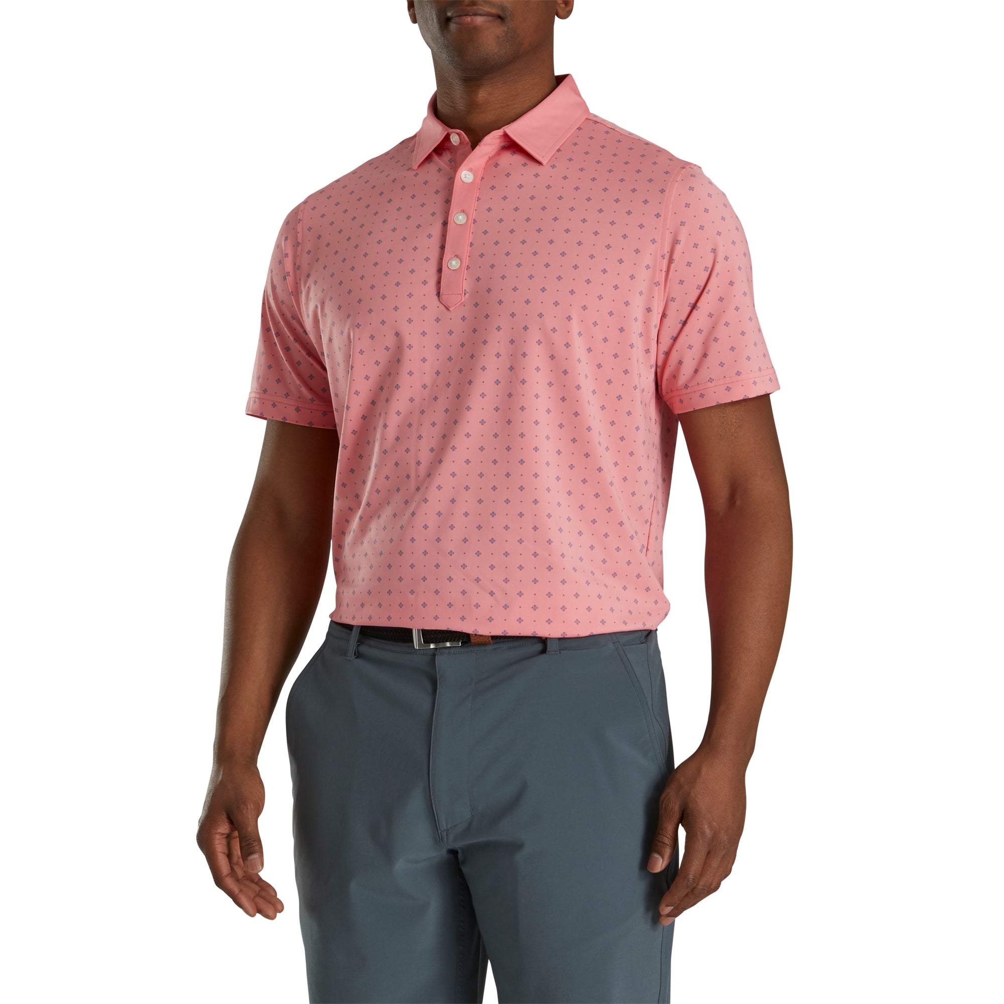 FootJoy Men's Athletic Fit Deco Print Coral Golf Polo Shirt - Breathable & Moisture-Wicking for Comfort on the Golf Course