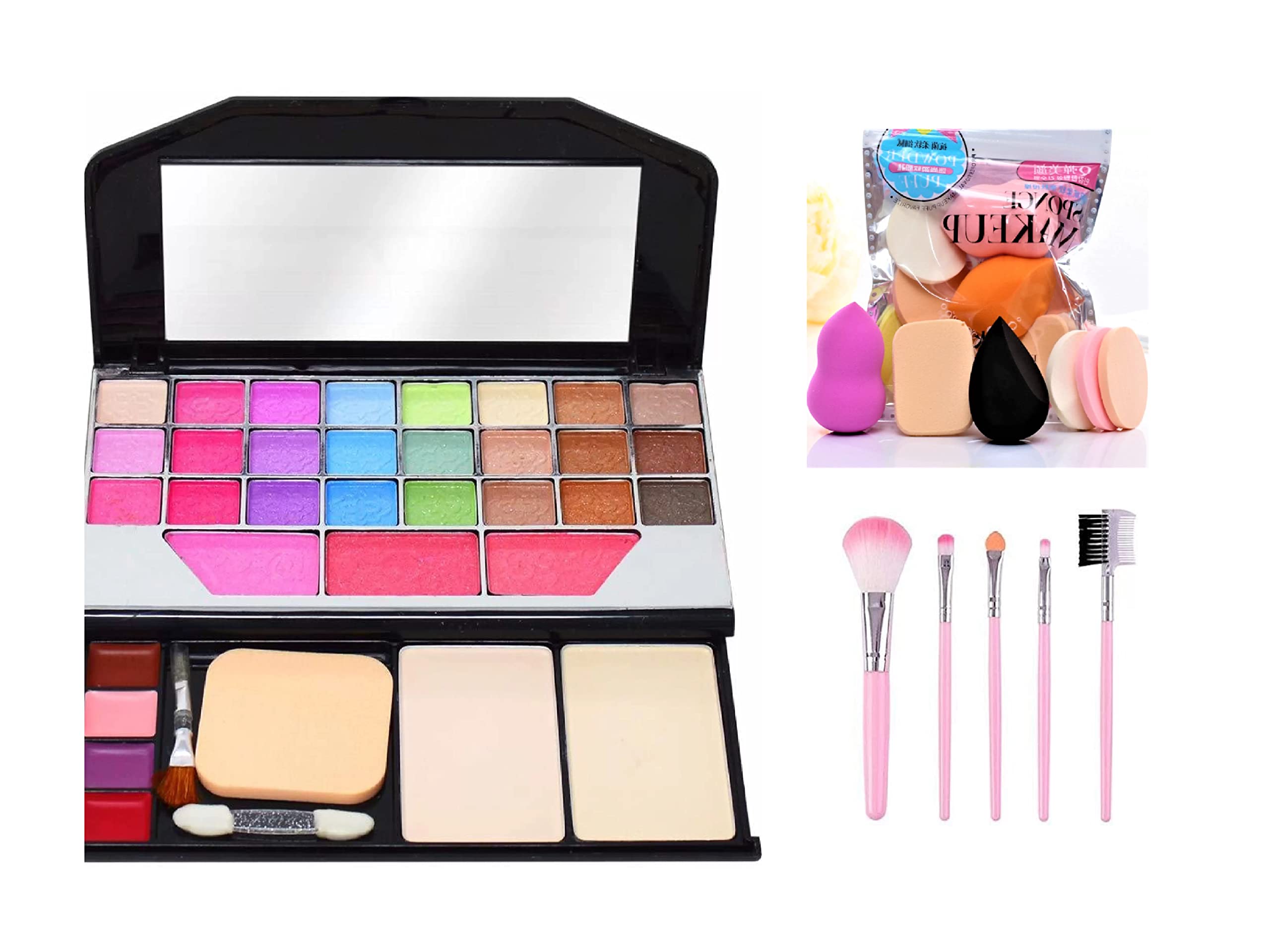 TYA 6155 Makeup Kit with 5-Piece Brush Set & 6 Beauty Blenders - Complete Face Makeup Combo for Professional & Everyday Makeup Application