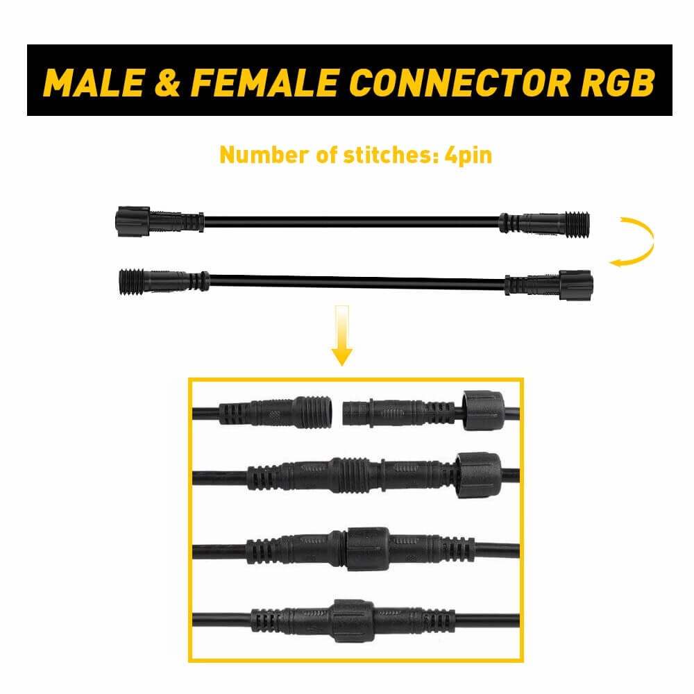 4 Pin RGB LED Strip Extension Cable - 3M/10ft Waterproof Connector for Rock Lights, Under Cabinet Lighting, Car Accent & Home Decoration
