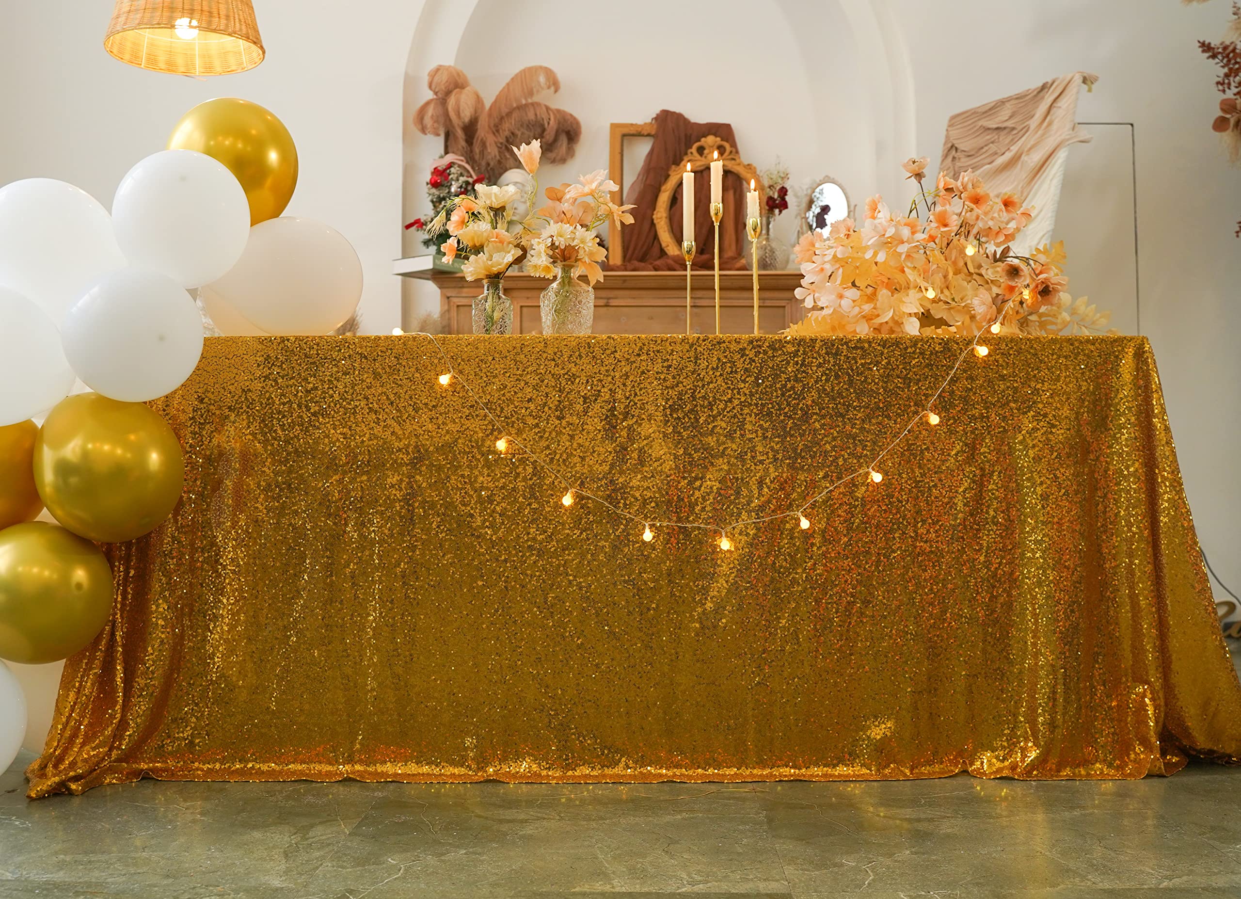 60 x 102 Inch Gold Sequin Tablecloth - Elegant Sparkling Rectangle Table Cover for Weddings, Birthdays, Parties & Special Events - Perfect for Cake Tables, Dessert Displays & Banquet Decorations