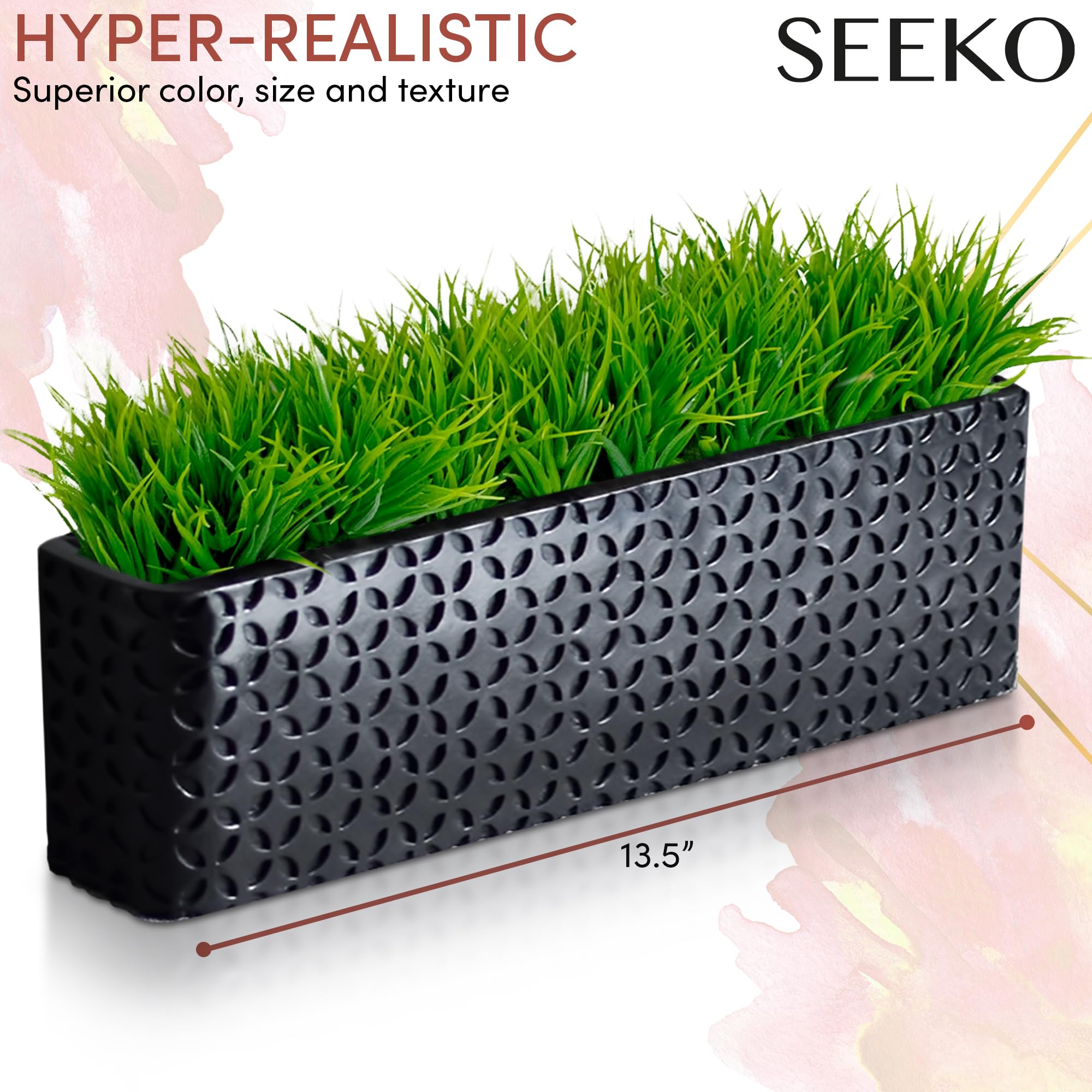 SEEKO Artificial Succulents in Rectangular Ceramic Planter (13.5 Inch) - Fake Plants for Home & Office Decor, Table Centerpiece, Dining Room, Kitchen, Window Sill - Perfect for Modern Interior Design and Gift Giving