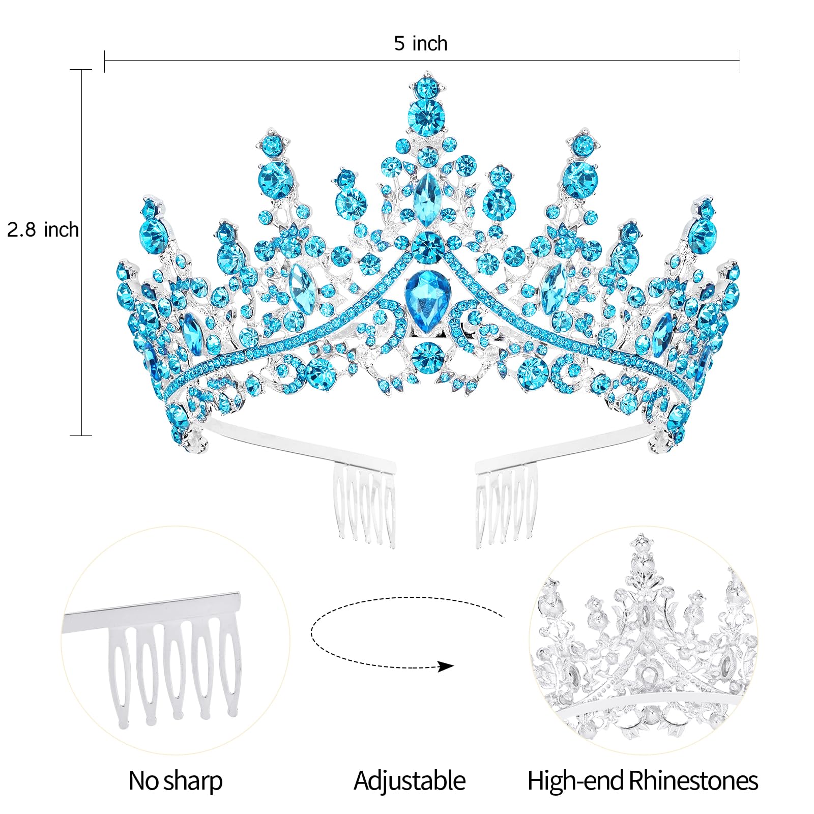 Blue Crystal Birthday Queen Tiara Crown for Women & Girls – Elegant Princess Headband with Combs | Perfect for Birthday Parties, Pageants, Prom, Weddings & Special Occasions | Great Gift for Mom, Daughter & Friends