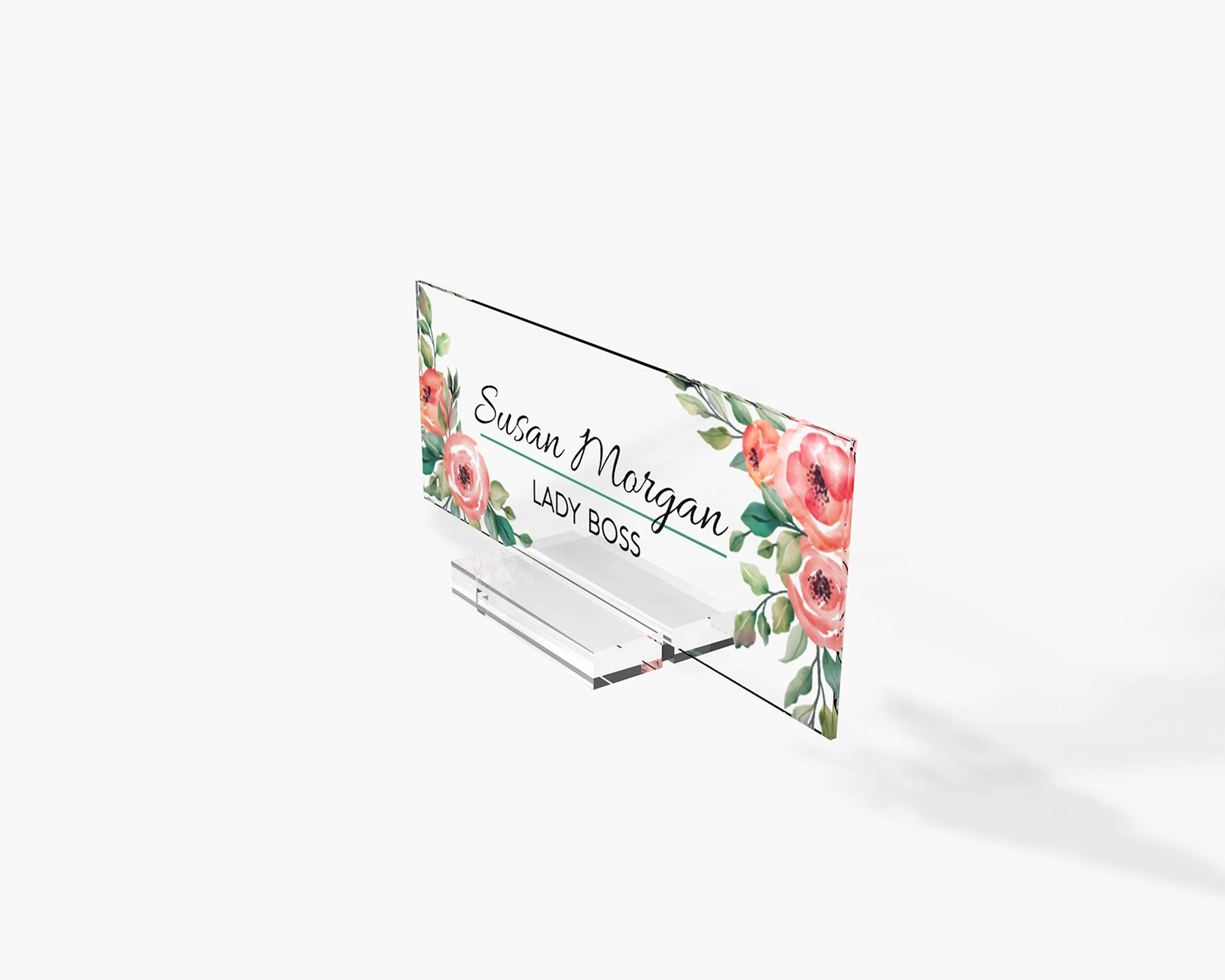Personalized Teacher Name Plate - 8”x3” Rose Acrylic Desk Sign for Classroom Decor & Gifts