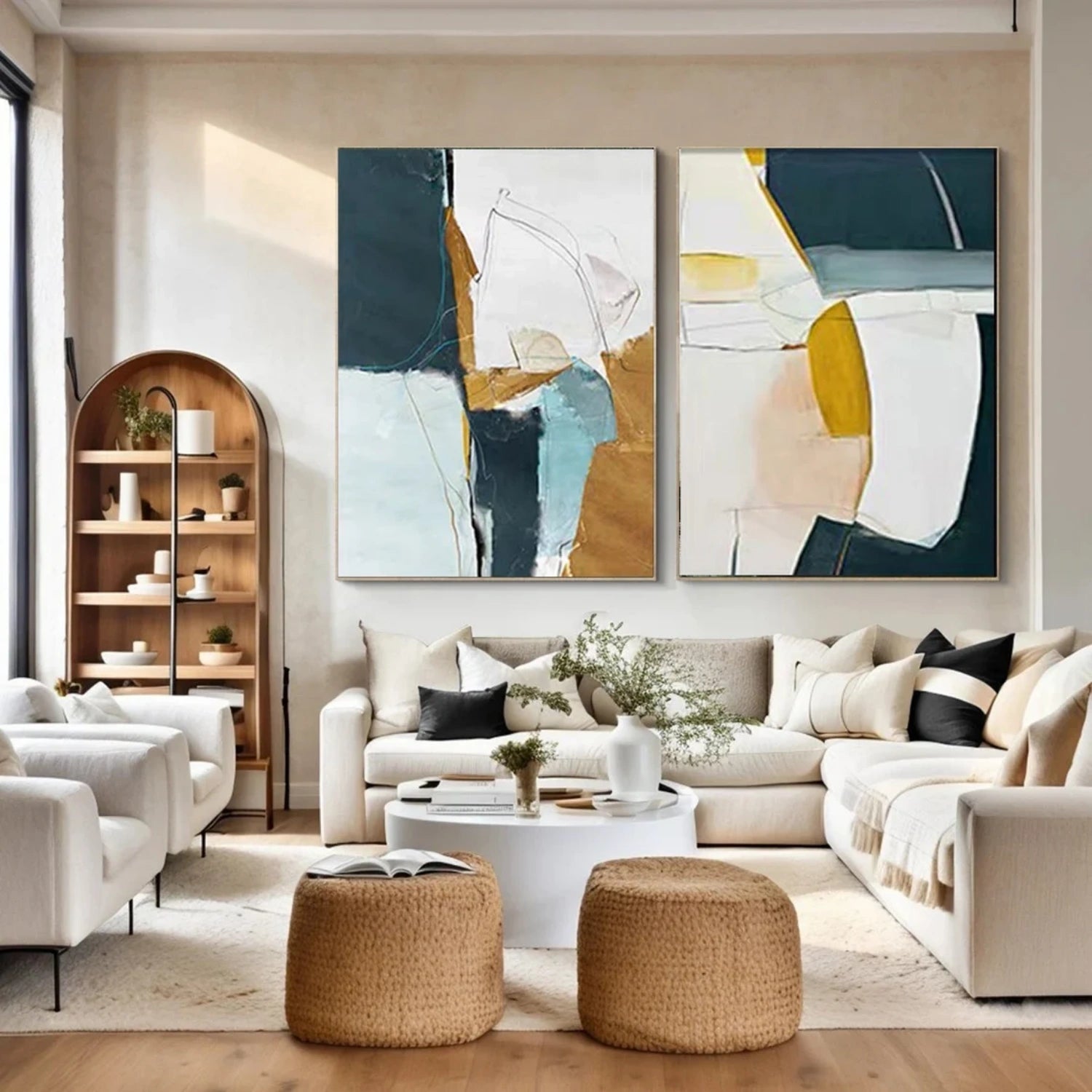 Abstract Wall Art Set of 2 - Modern Canvas Paintings for Living Room & Bedroom Decor - #AB 410 Home Office & Dining Room Wall Decorations