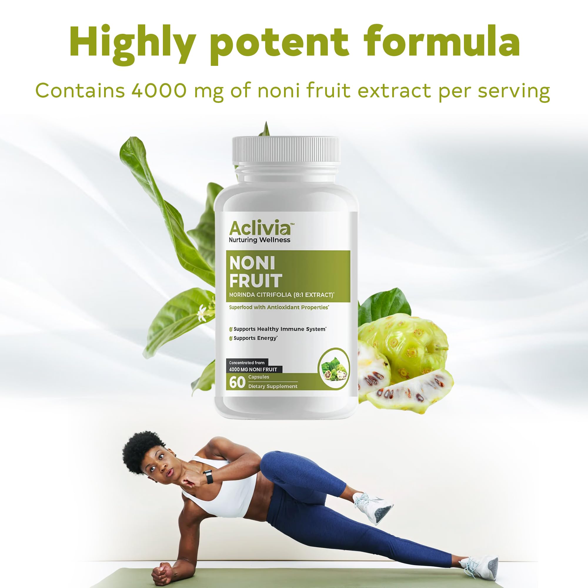 Organic Hawaiian Noni Fruit Capsules 4000mg - Pure Morinda Citrifolia Supplement for Immune Support - Non-GMO, Gluten-Free, Vegan, Made in USA (60 Capsules) - Boost Energy & Wellness Naturally