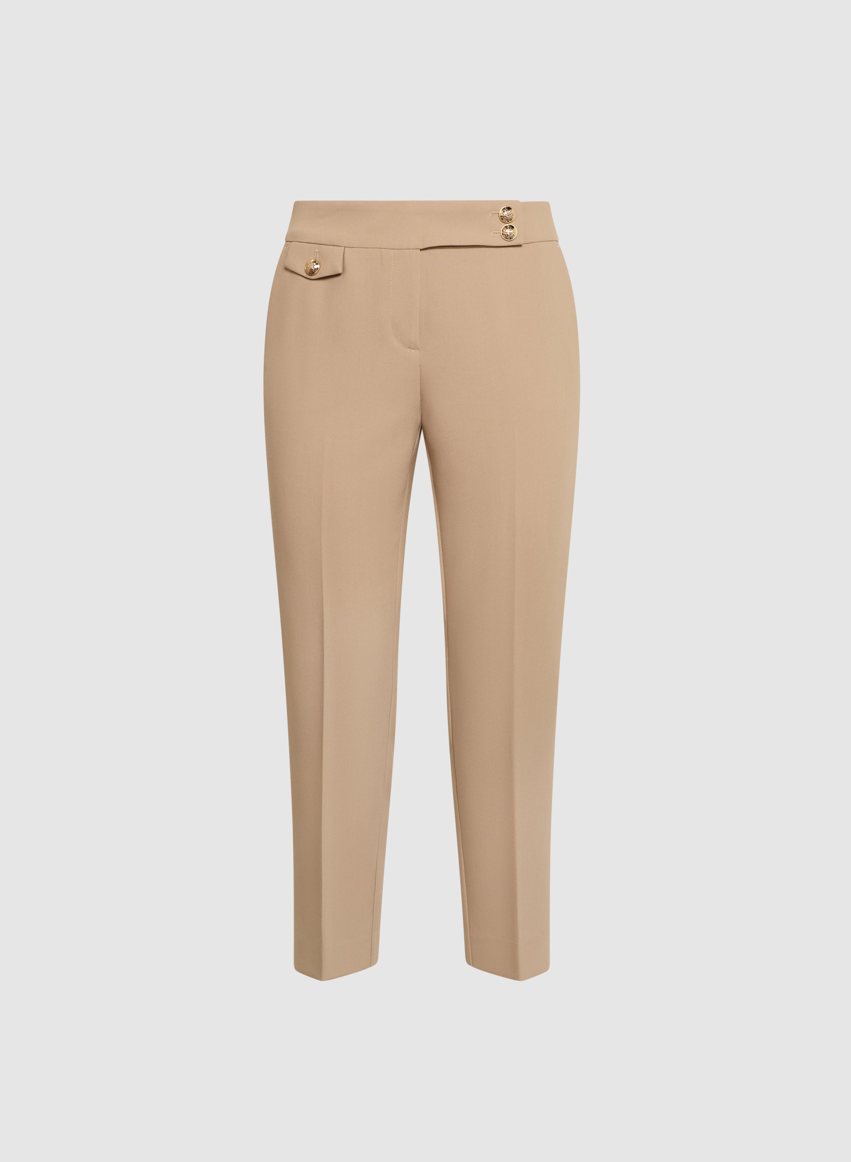 Emma Embossed Button Slim Leg Pants for Women - High Waisted Office Trousers, Stretchy Work Pants for Business Casual & Professional Outfits