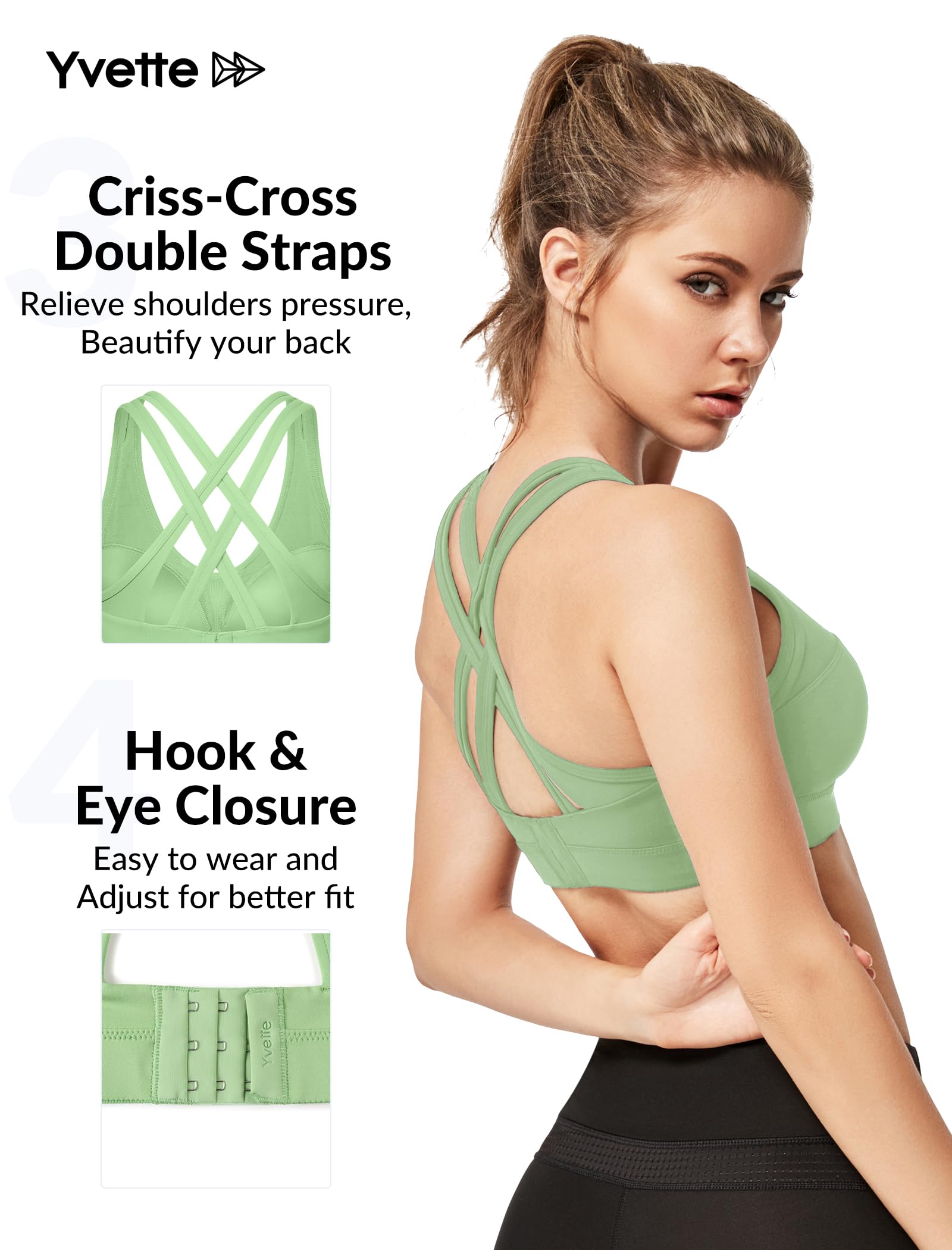 Yvette Women's High Impact Sports Bra - Criss Cross Back Supportive Running Bra for Plus Size - Perfect for Gym, Yoga & High-Intensity Workouts