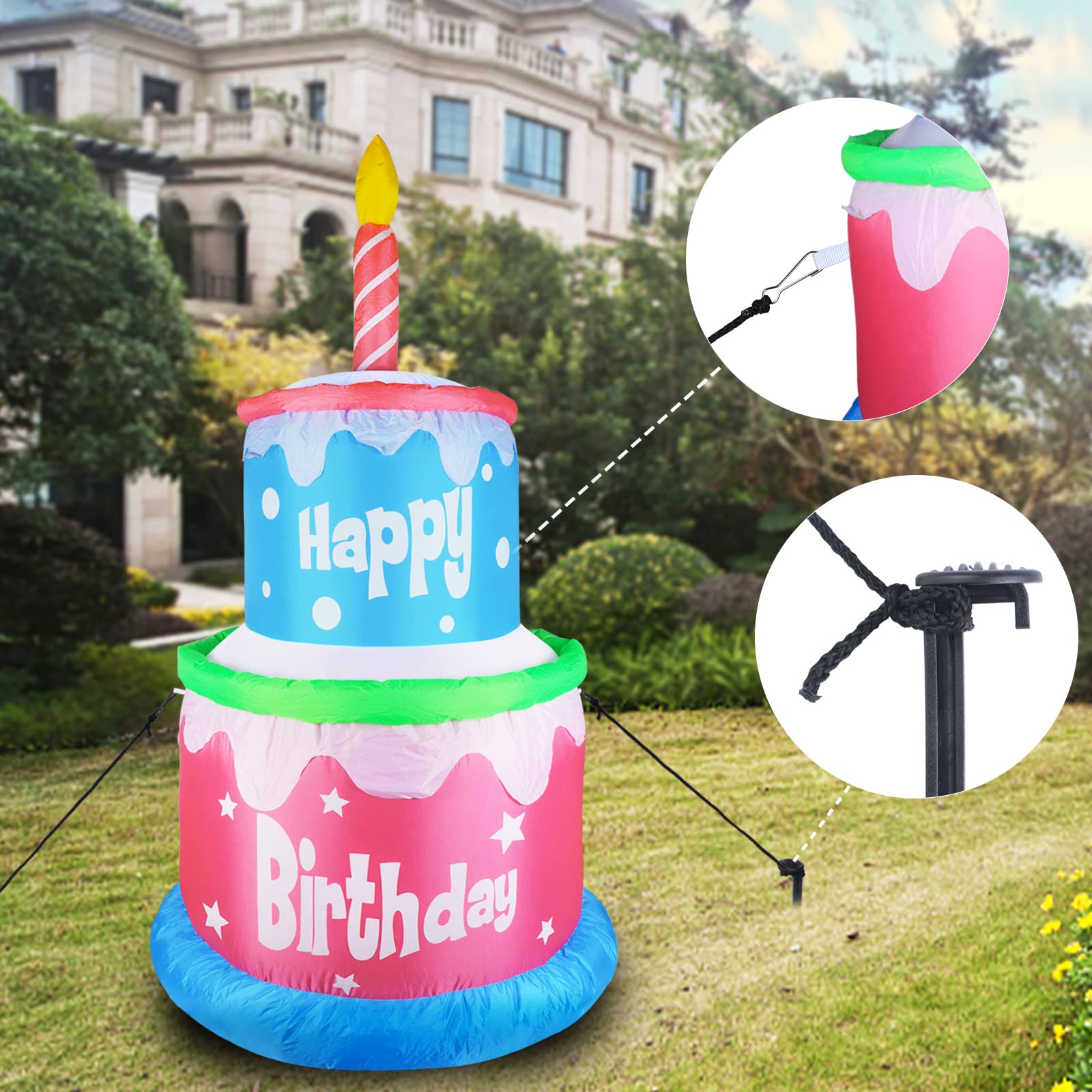 6FT Inflatable Birthday Cake with Candles - Large Blow Up Outdoor Decorations for Home, Garden, Party & Celebration - Perfect for Birthdays, Anniversaries, and Holiday Events