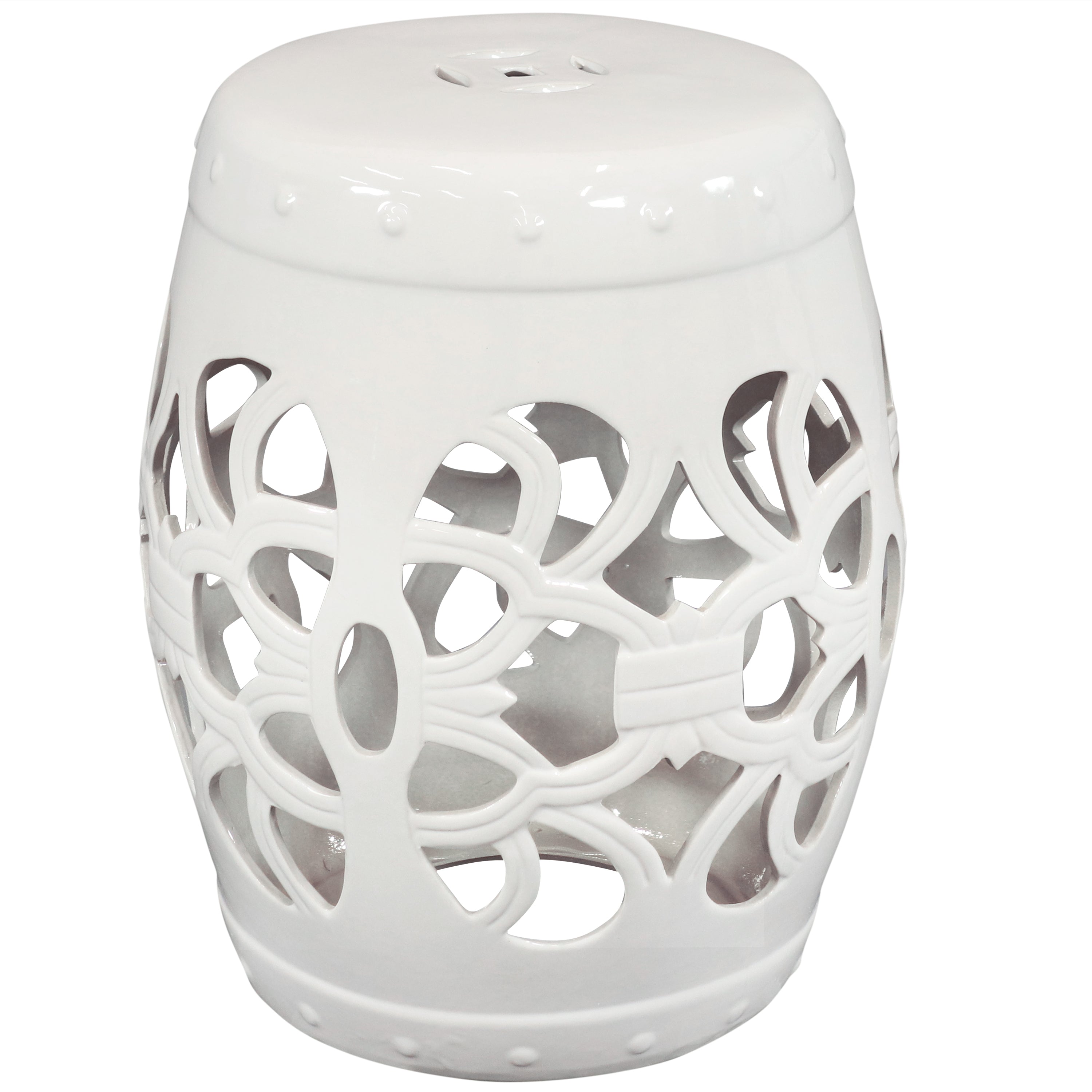 Sunnydaze Knotted Quatrefoil Ceramic Garden Stool - 18 Inch White Outdoor Side Table for Patio, Porch & Garden Decor