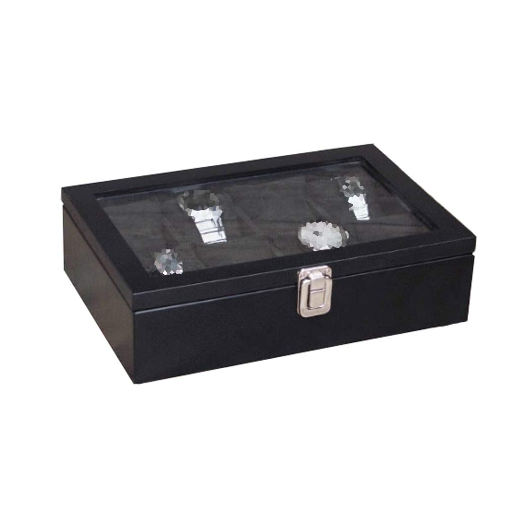 Premium 8-Slot Wooden Watch Box with Glass Lid & Lock - Luxury Watch & Jewelry Storage Organizer for Men & Women - Perfect for Display & Protection at Home, Office, or Travel (Black)