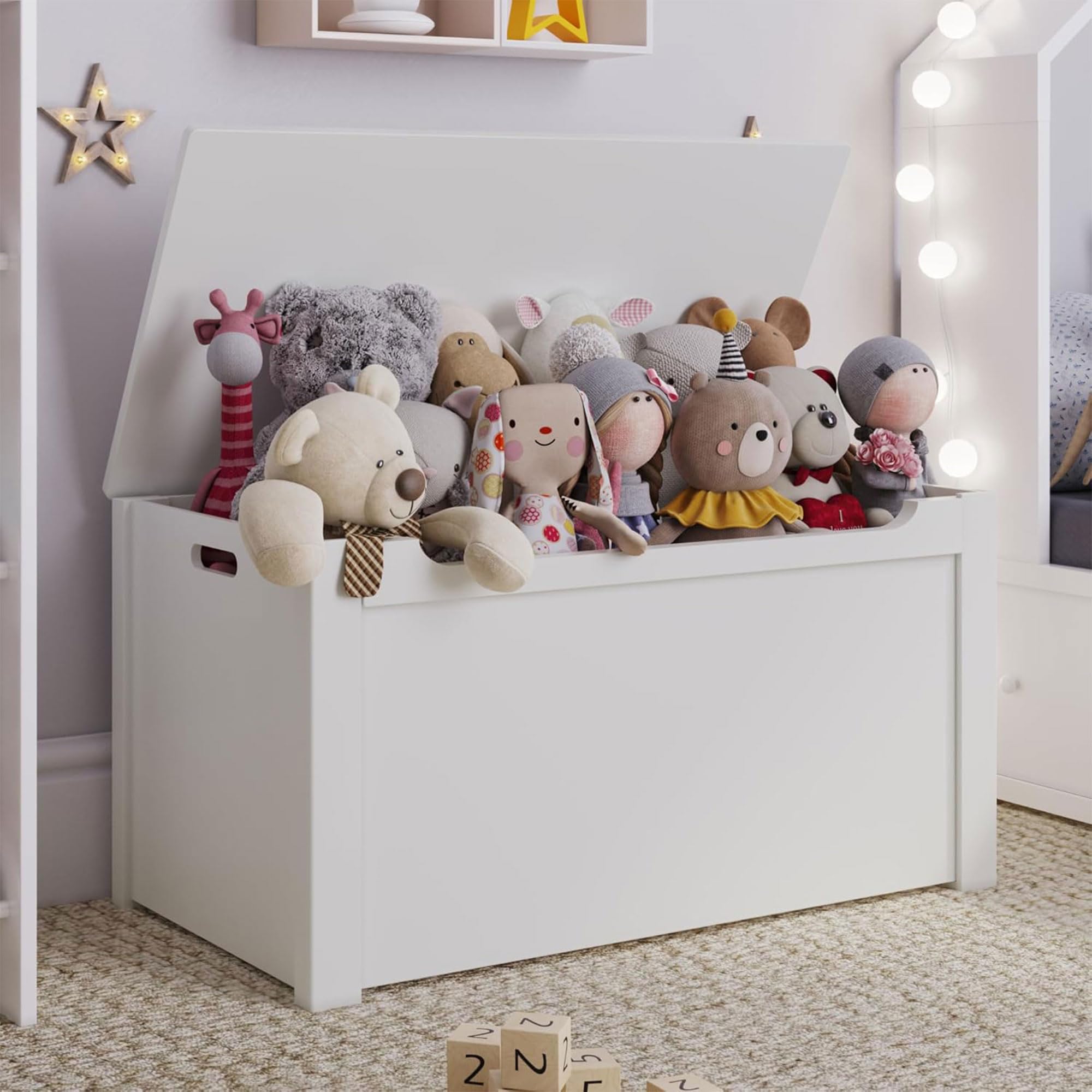 **Wooden Toy Storage Box - Large Spacious Kids Toy Organizer for Playroom, Bedroom, Living Room & Basement - White - Perfect for Kids' Room Organization & Play Area Storage**