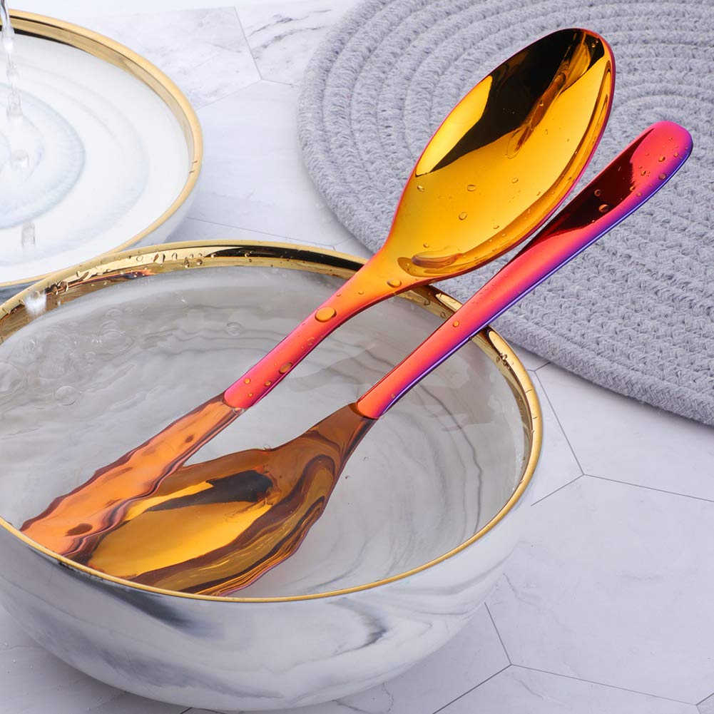 Stainless Steel Buffet Serving Spoons - 10 Inch Orange Red Salad Servers (Set of 2) - Large Dishwasher Safe Serving Utensils for Parties, Catering & Home Dining
