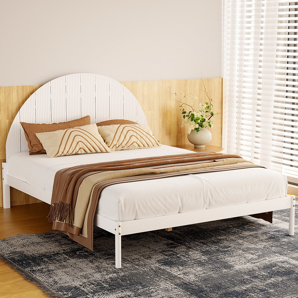 Daly Queen Wooden Bed Frame - White Solid Wood Platform Bed with Slats, No Box Spring Needed - Perfect for Master Bedroom, Guest Room & Modern Home Decor