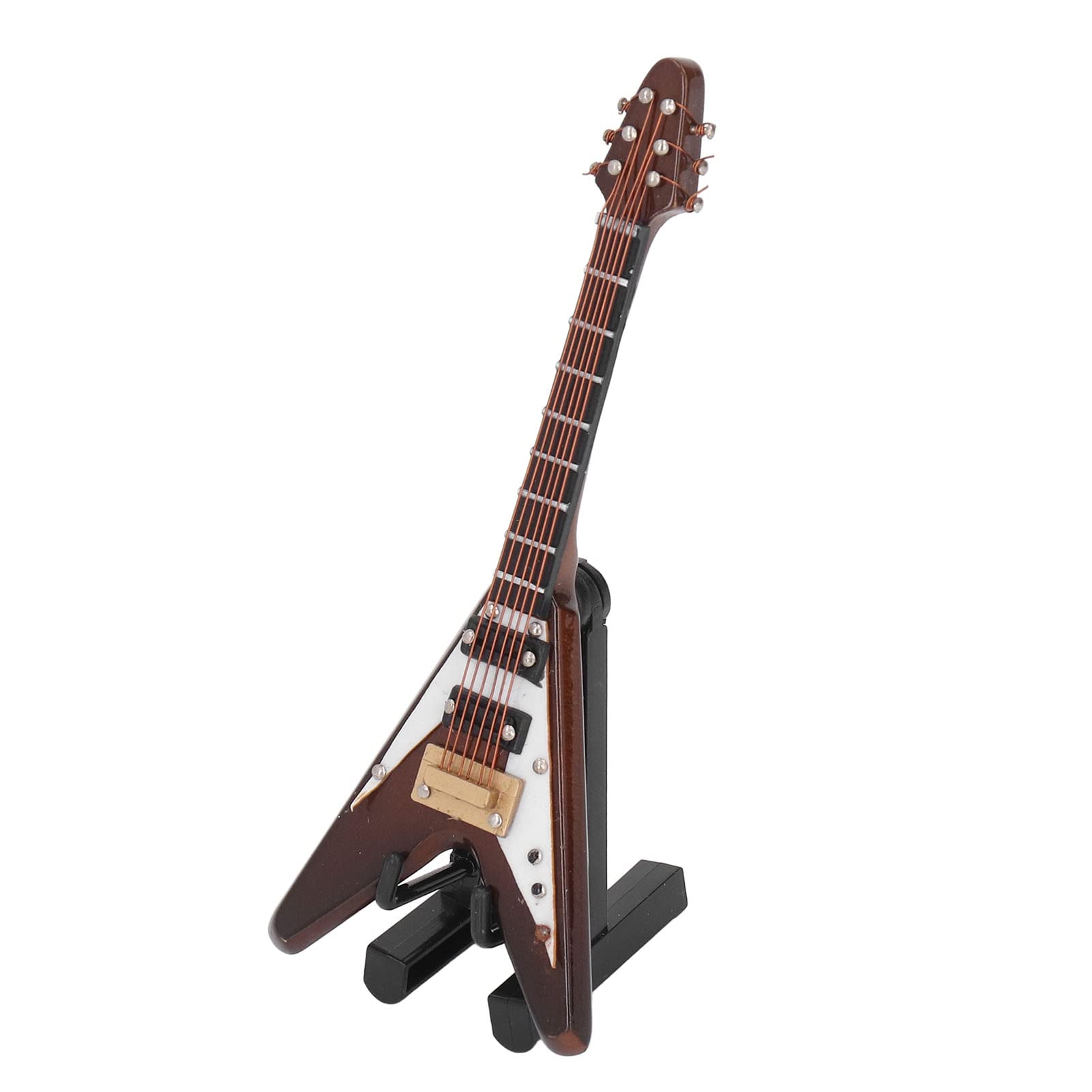 Alomejor 3.9 Inch Miniature Electric Guitar - Wooden Dollhouse Model with Stand | Perfect for Home Decor, Miniature Collections & Musical Instrument Displays